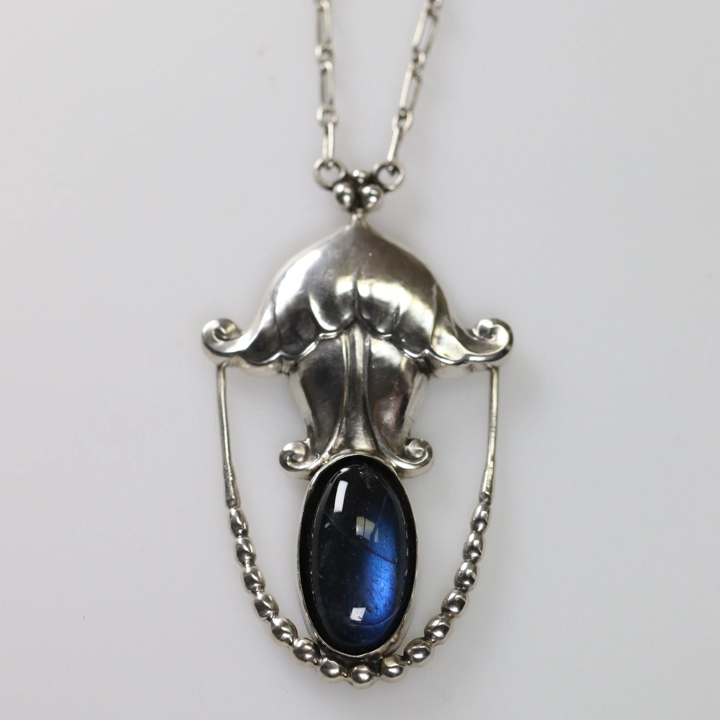 SOLD OUT: Georg Jensen Jewelry | Labradorite Art Nouveau Silver Vintage Necklace Pendant 42 - Carmel Fine Silver Jewelry