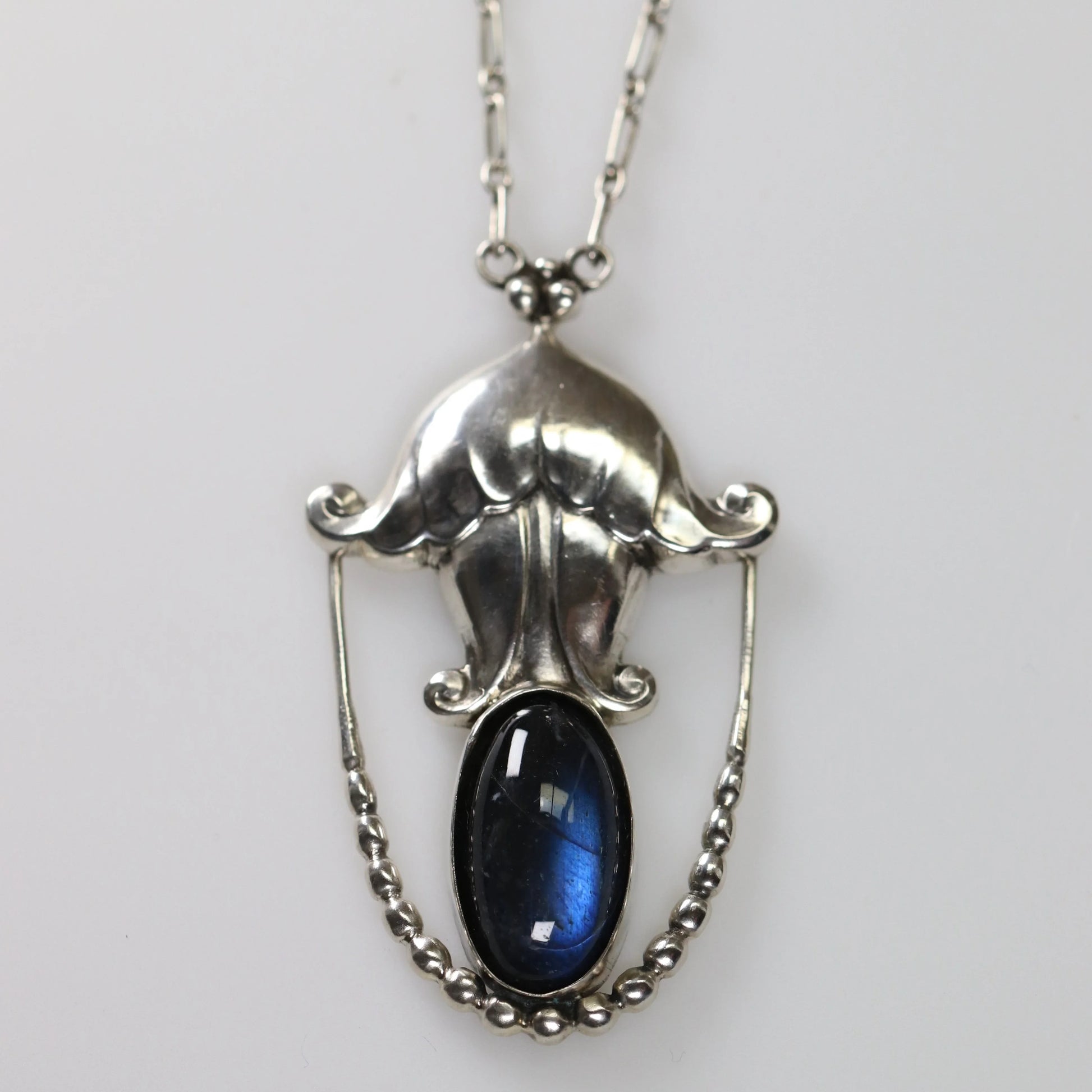 SOLD OUT: Georg Jensen Jewelry | Labradorite Art Nouveau Silver Vintage Necklace Pendant 42 - Carmel Fine Silver Jewelry