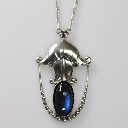 SOLD OUT: Georg Jensen Jewelry | Labradorite Art Nouveau Silver Vintage Necklace Pendant 42 - Carmel Fine Silver Jewelry