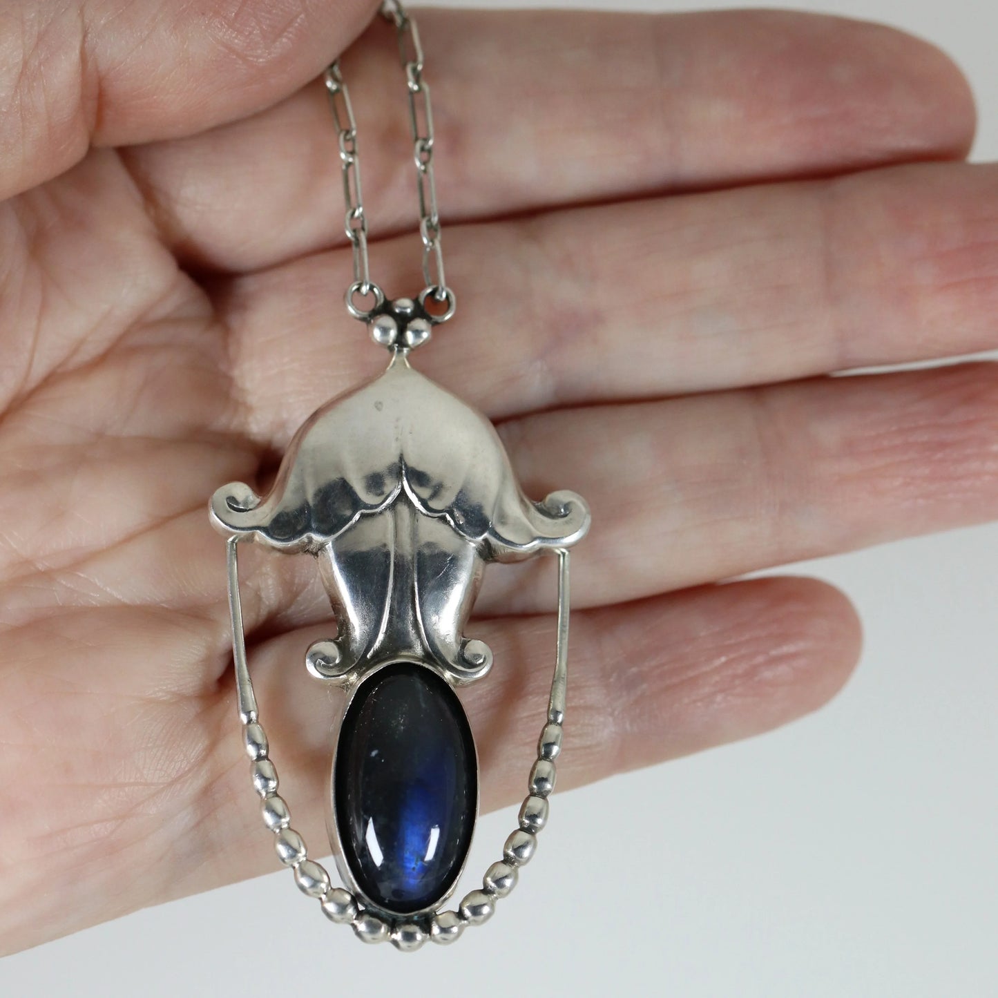 SOLD OUT: Georg Jensen Jewelry | Labradorite Art Nouveau Silver Vintage Necklace Pendant 42 - Carmel Fine Silver Jewelry