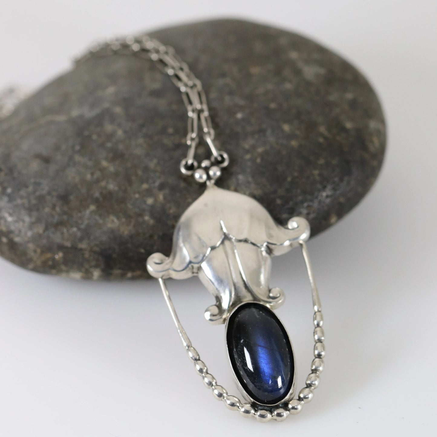 SOLD OUT: Georg Jensen Jewelry | Labradorite Art Nouveau Silver Vintage Necklace Pendant 42 - Carmel Fine Silver Jewelry