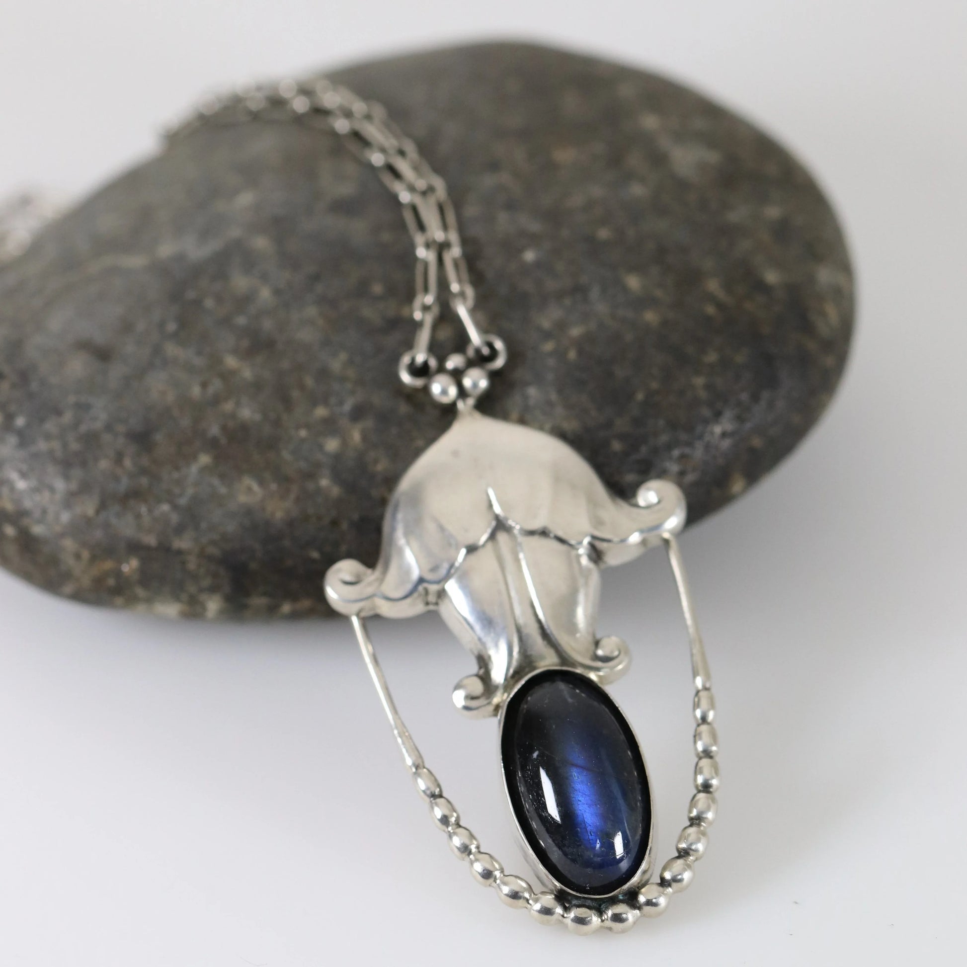 SOLD OUT: Georg Jensen Jewelry | Labradorite Art Nouveau Silver Vintage Necklace Pendant 42 - Carmel Fine Silver Jewelry