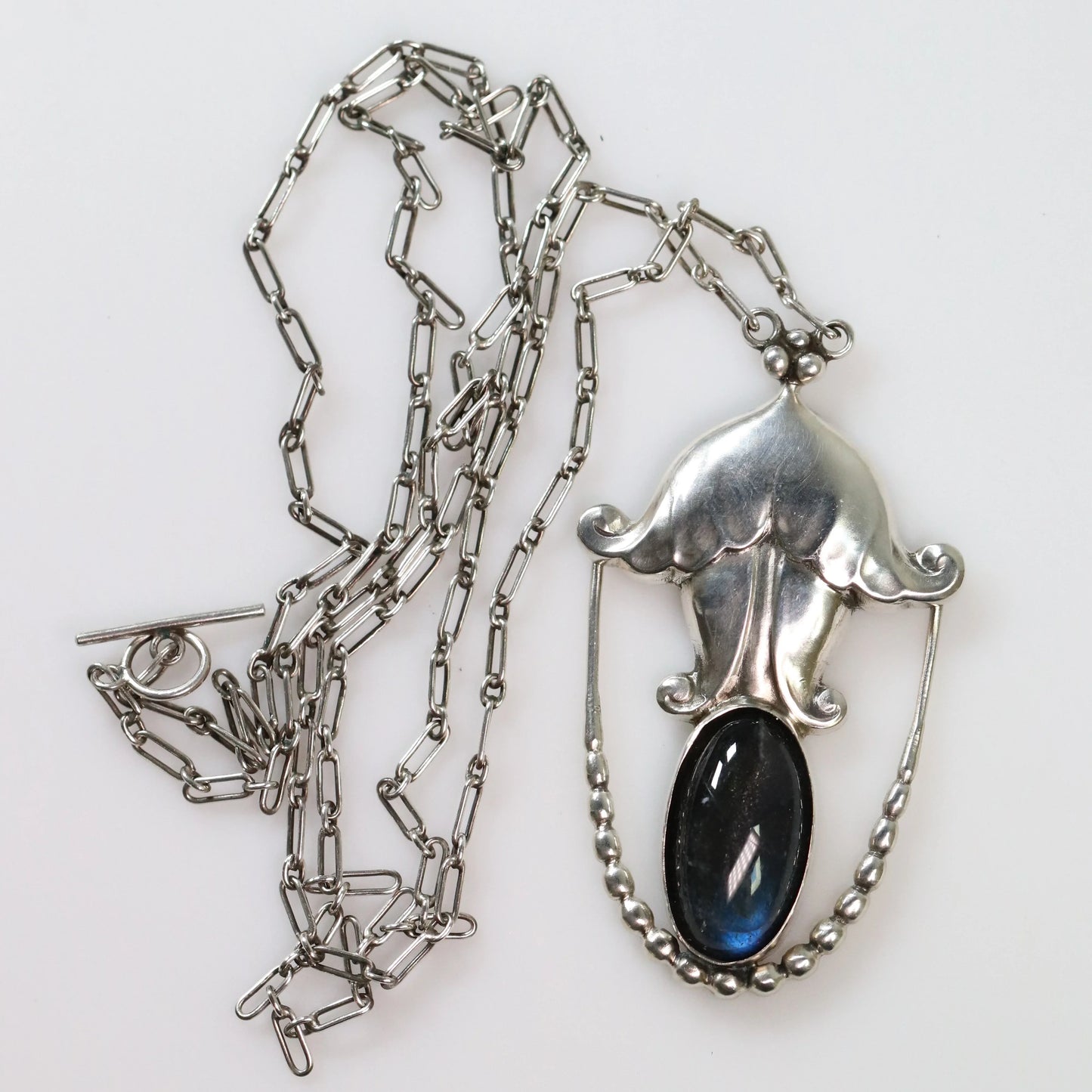 SOLD OUT: Georg Jensen Jewelry | Labradorite Art Nouveau Silver Vintage Necklace Pendant 42 - Carmel Fine Silver Jewelry