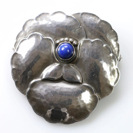 SOLD OUT: Georg Jensen Jewelry | Lapis Lazuli Pansy Art Nouveau Silver Vintage Brooch 113 - Carmel Fine Silver Jewelry