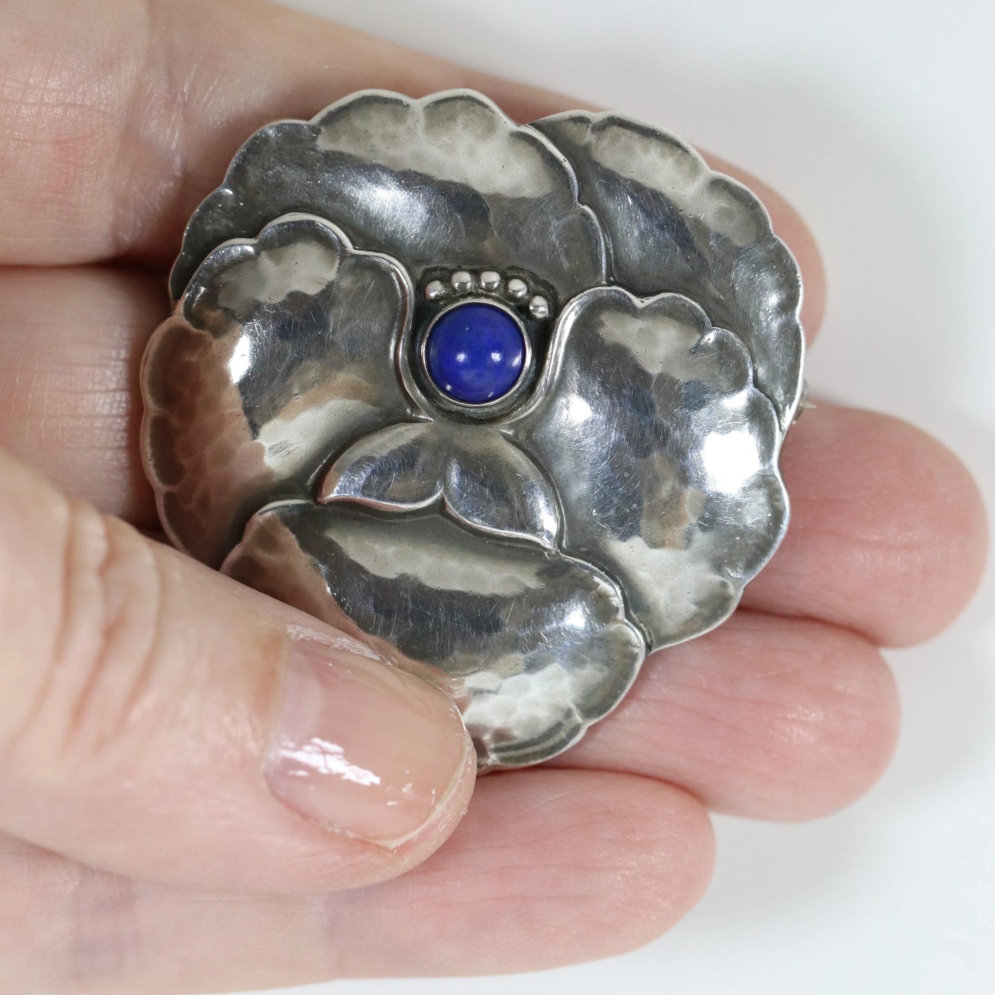 SOLD OUT: Georg Jensen Jewelry | Lapis Lazuli Pansy Art Nouveau Silver Vintage Brooch 113 - Carmel Fine Silver Jewelry
