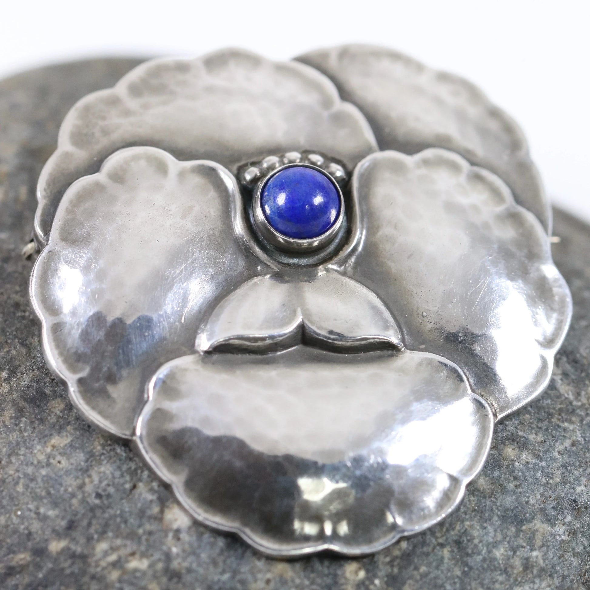 SOLD OUT: Georg Jensen Jewelry | Lapis Lazuli Pansy Art Nouveau Silver Vintage Brooch 113 - Carmel Fine Silver Jewelry