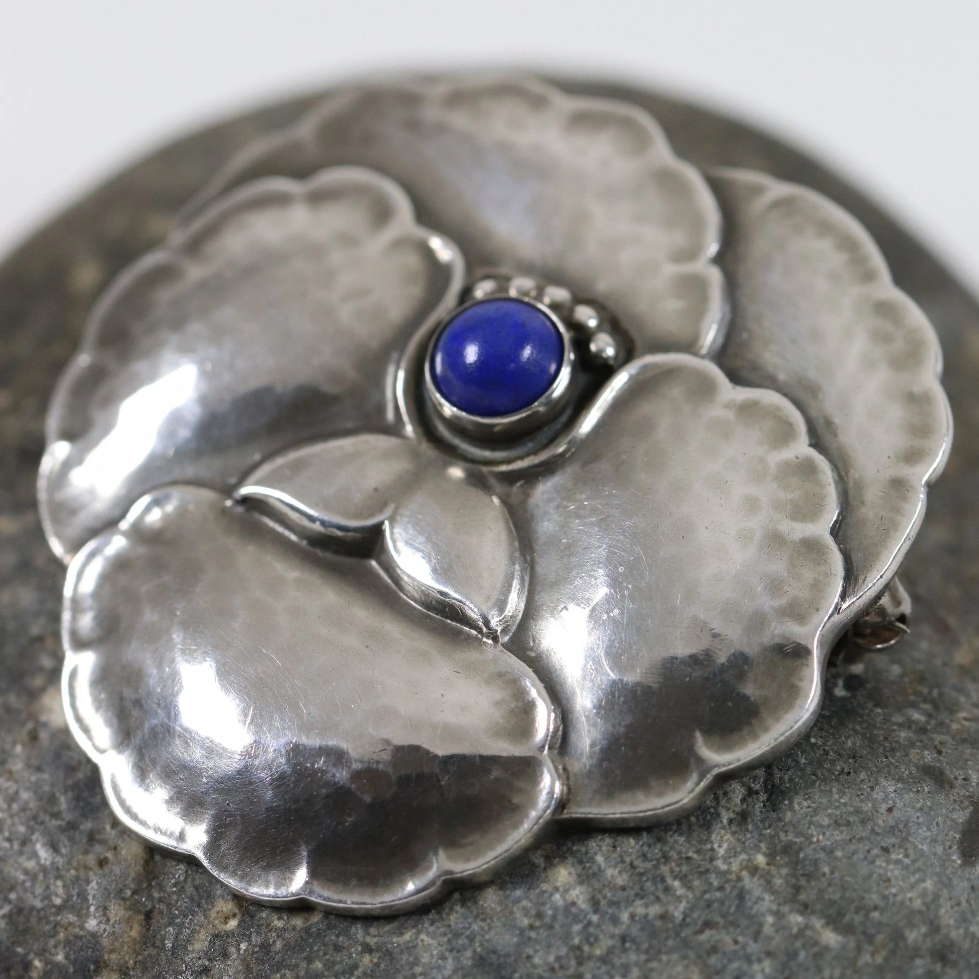 SOLD OUT: Georg Jensen Jewelry | Lapis Lazuli Pansy Art Nouveau Silver Vintage Brooch 113 - Carmel Fine Silver Jewelry