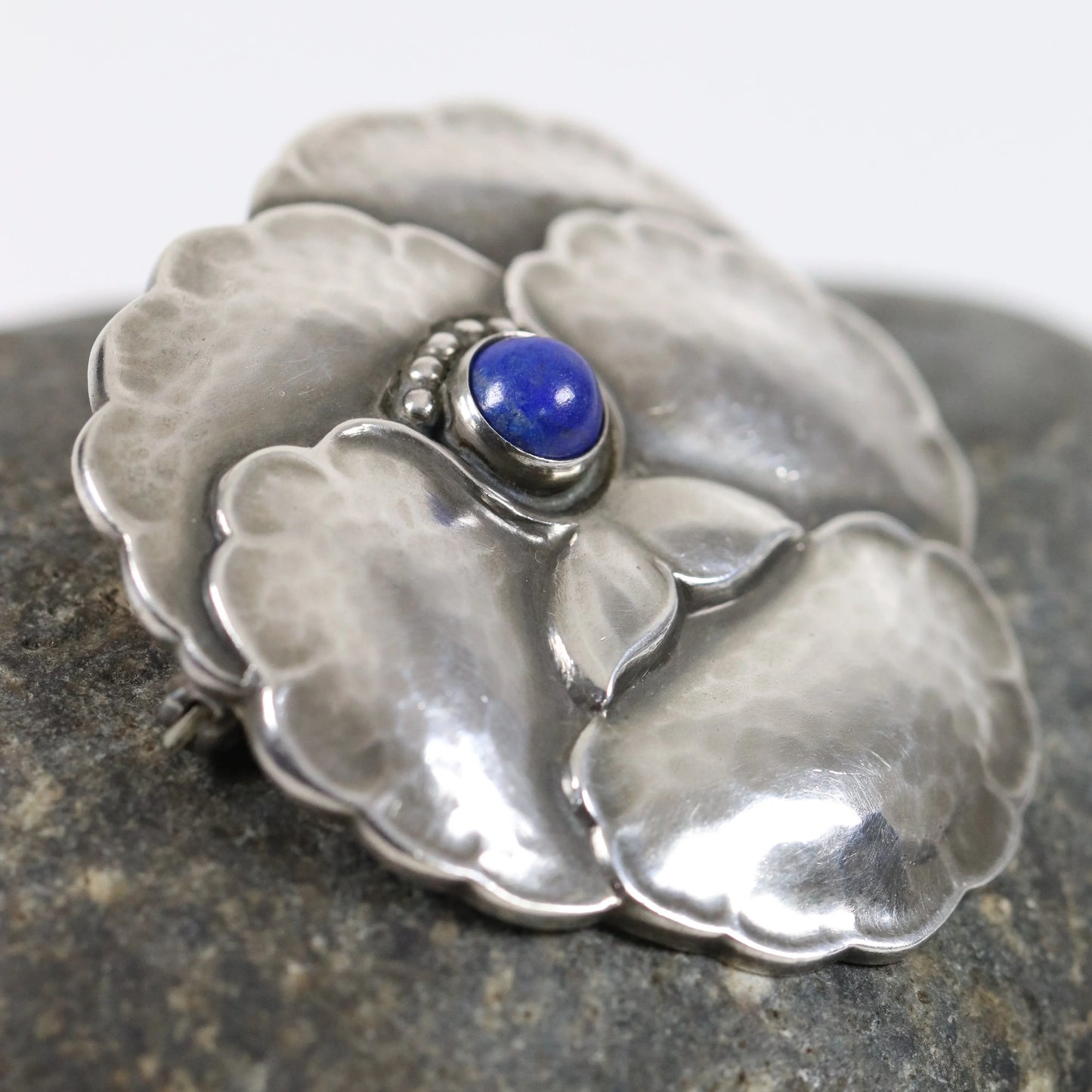 SOLD OUT: Georg Jensen Jewelry | Lapis Lazuli Pansy Art Nouveau Silver Vintage Brooch 113 - Carmel Fine Silver Jewelry