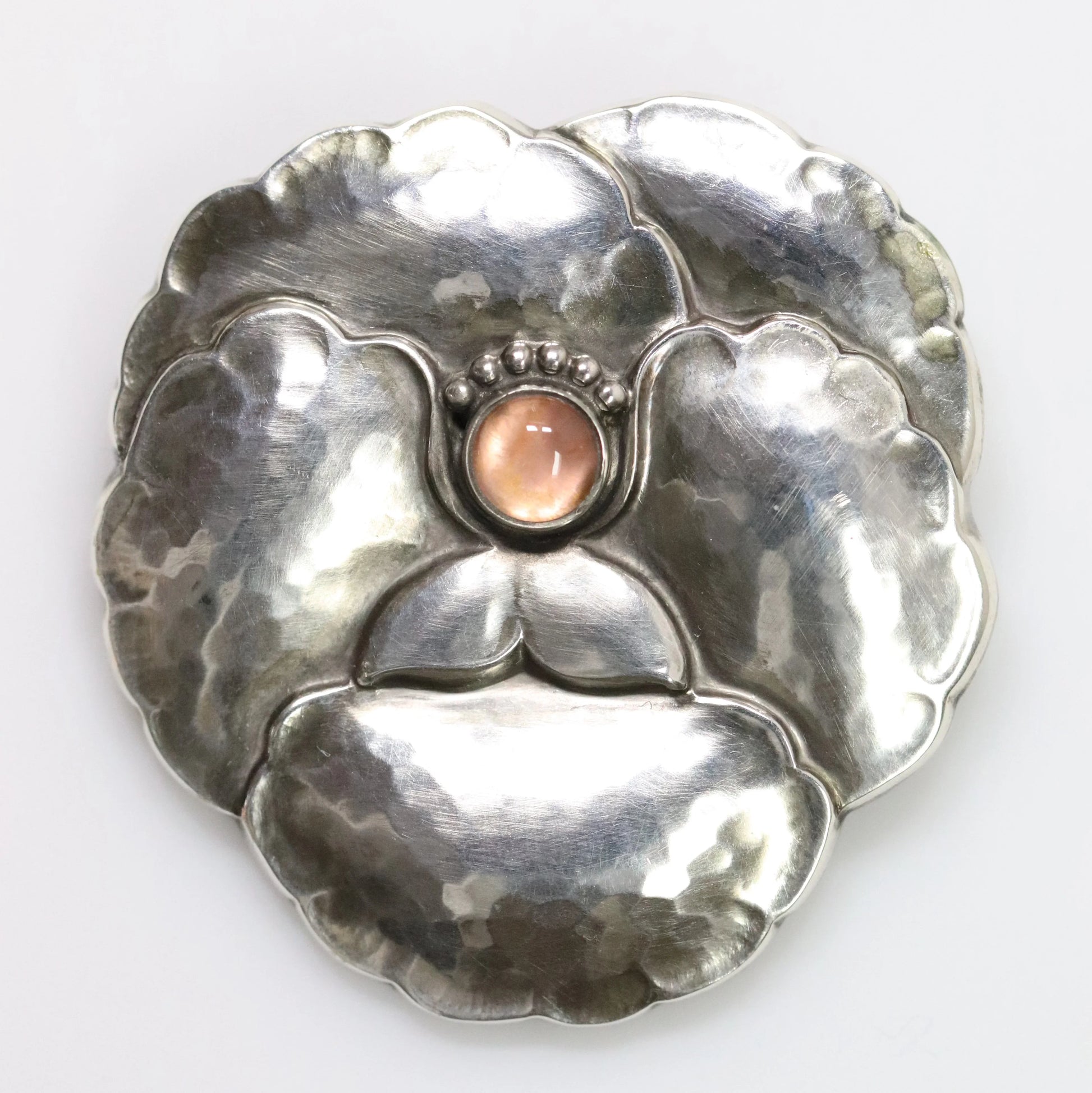 SOLD OUT: Georg Jensen Jewelry | Pink Moonstone Pansy Art Nouveau Silver Vintage Brooch 113 - Carmel Fine Silver Jewelry