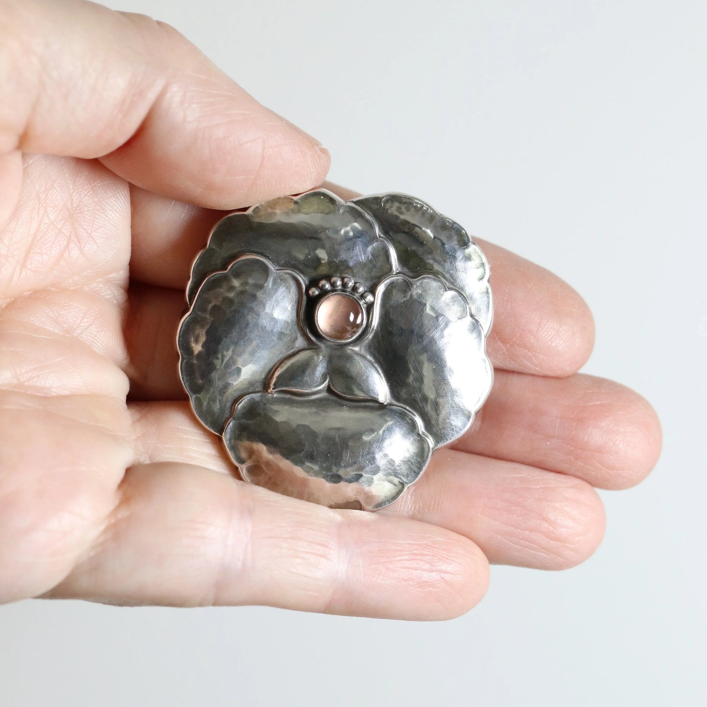 SOLD OUT: Georg Jensen Jewelry | Pink Moonstone Pansy Art Nouveau Silver Vintage Brooch 113 - Carmel Fine Silver Jewelry