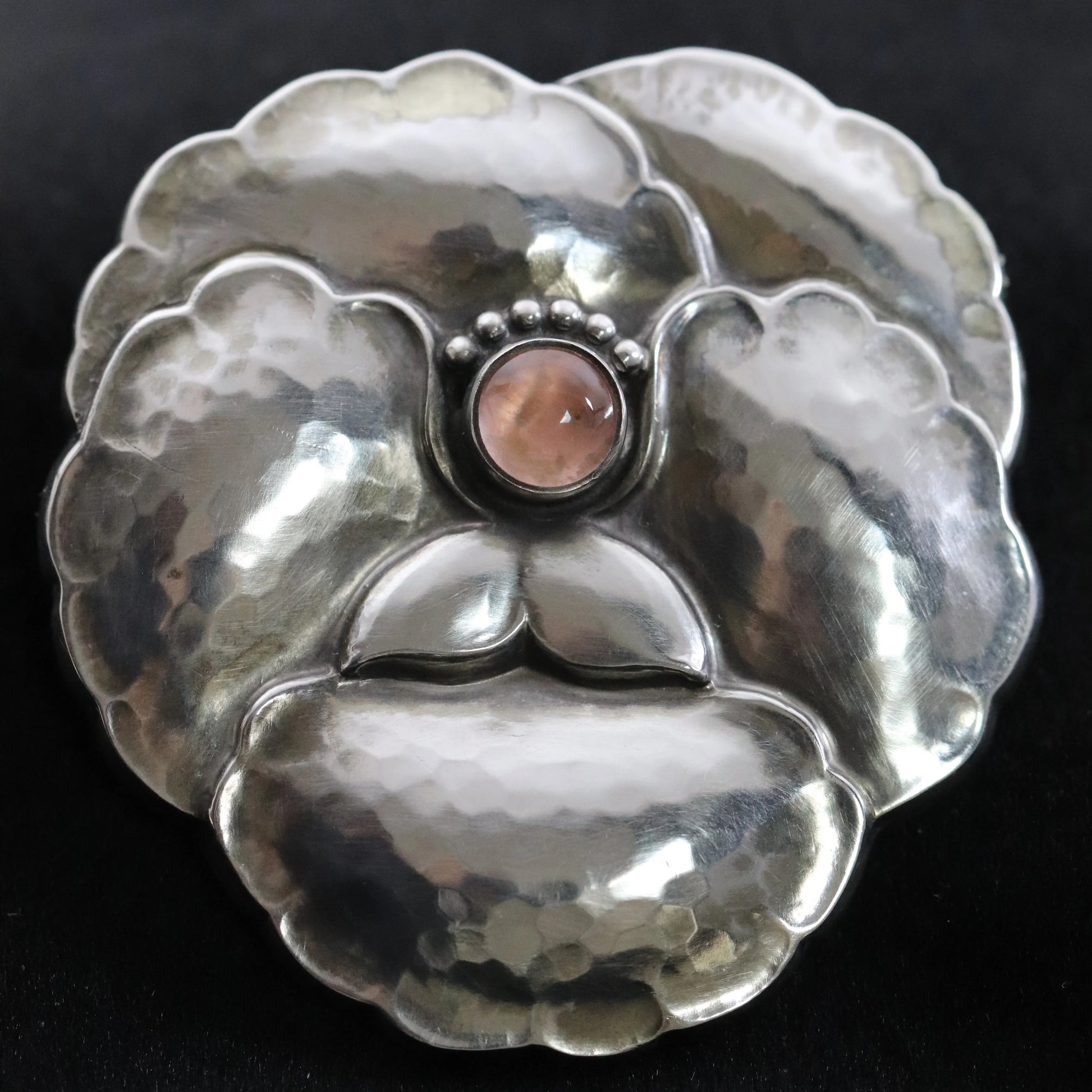 SOLD OUT: Georg Jensen Jewelry | Pink Moonstone Pansy Art Nouveau Silver Vintage Brooch 113 - Carmel Fine Silver Jewelry