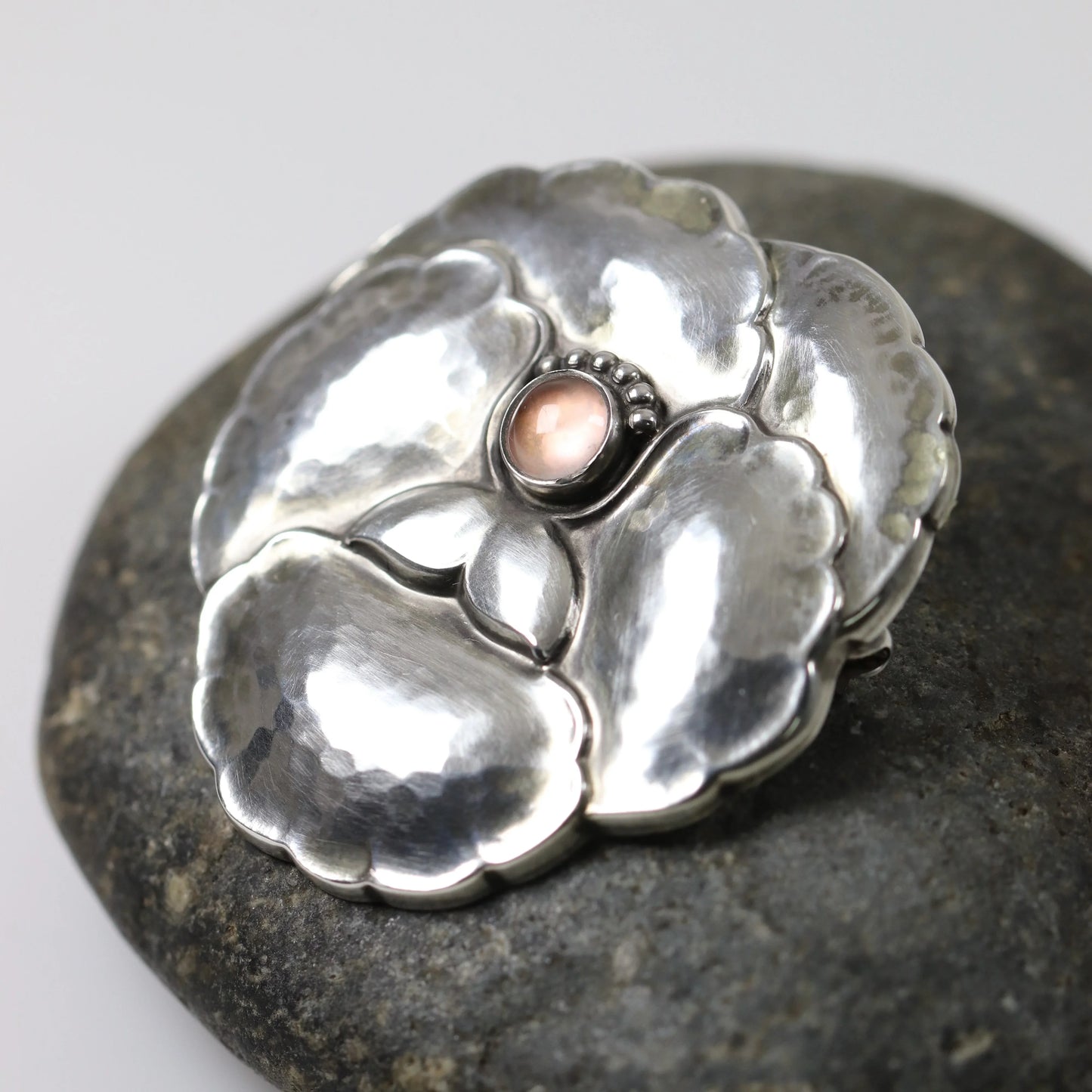 SOLD OUT: Georg Jensen Jewelry | Pink Moonstone Pansy Art Nouveau Silver Vintage Brooch 113 - Carmel Fine Silver Jewelry