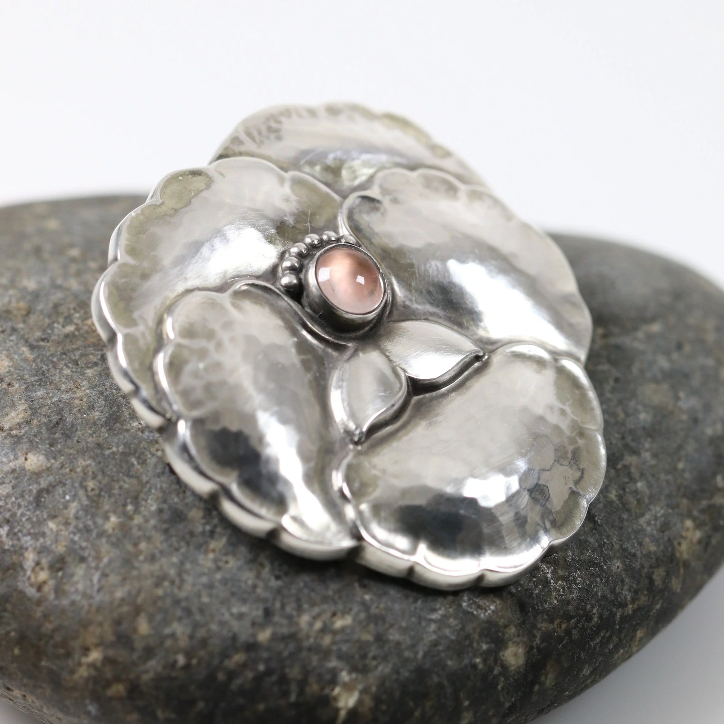 SOLD OUT: Georg Jensen Jewelry | Pink Moonstone Pansy Art Nouveau Silver Vintage Brooch 113 - Carmel Fine Silver Jewelry