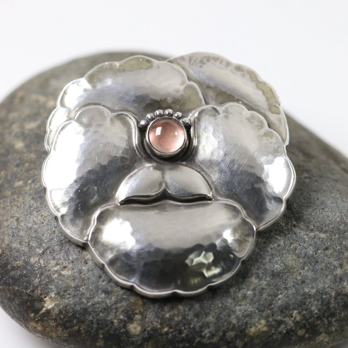 SOLD OUT: Georg Jensen Jewelry | Pink Moonstone Pansy Art Nouveau Silver Vintage Brooch 113 - Carmel Fine Silver Jewelry