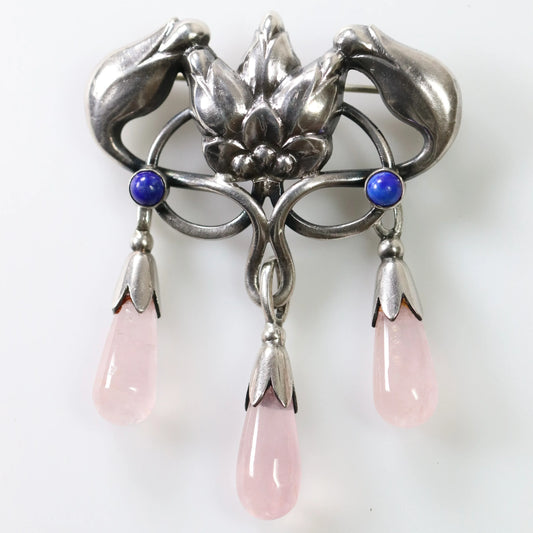 SOLD OUT: Georg Jensen Jewelry | Pink Quartz Art Nouveau Silver Vintage Brooch 151 - Carmel Fine Silver Jewelry