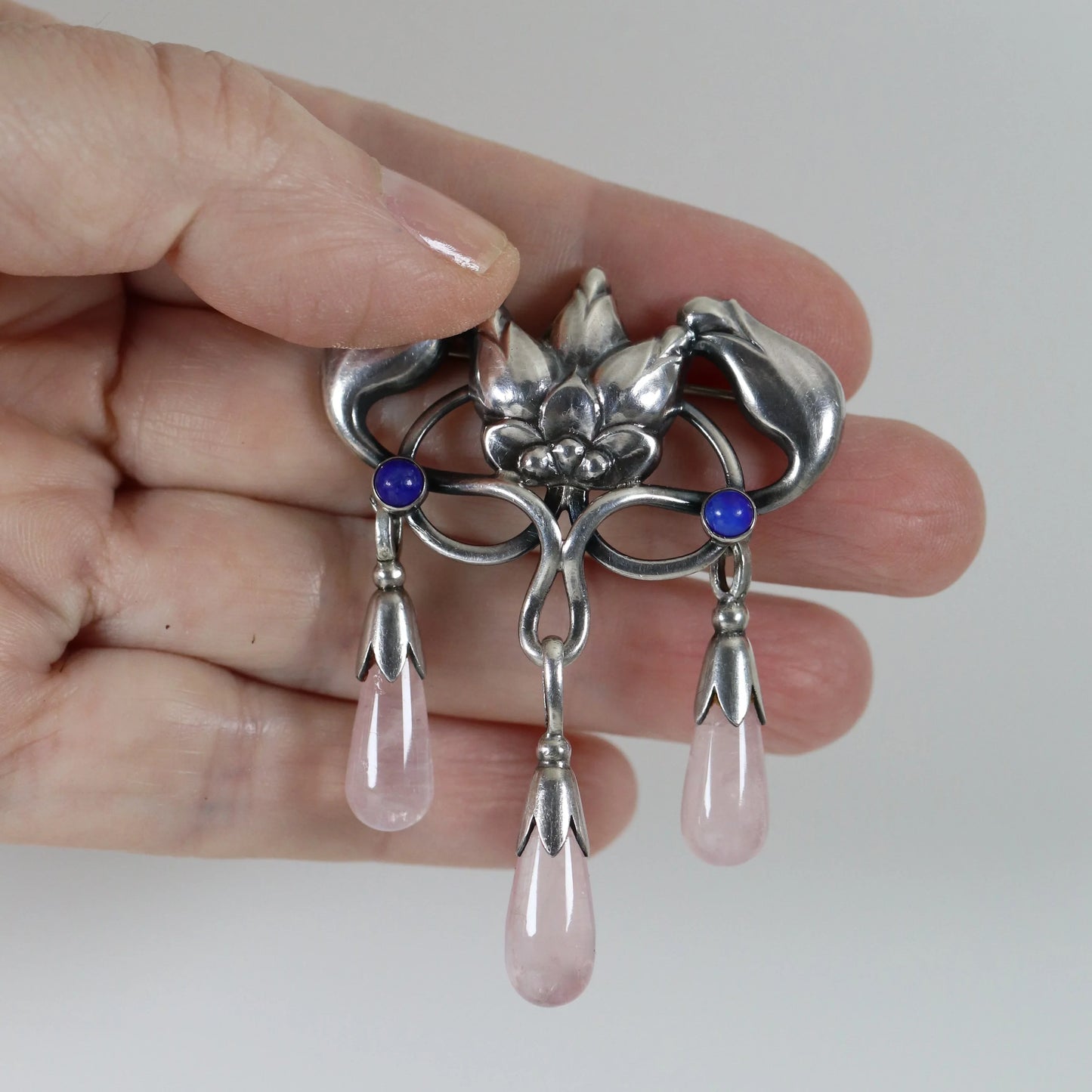 SOLD OUT: Georg Jensen Jewelry | Pink Quartz Art Nouveau Silver Vintage Brooch 151 - Carmel Fine Silver Jewelry