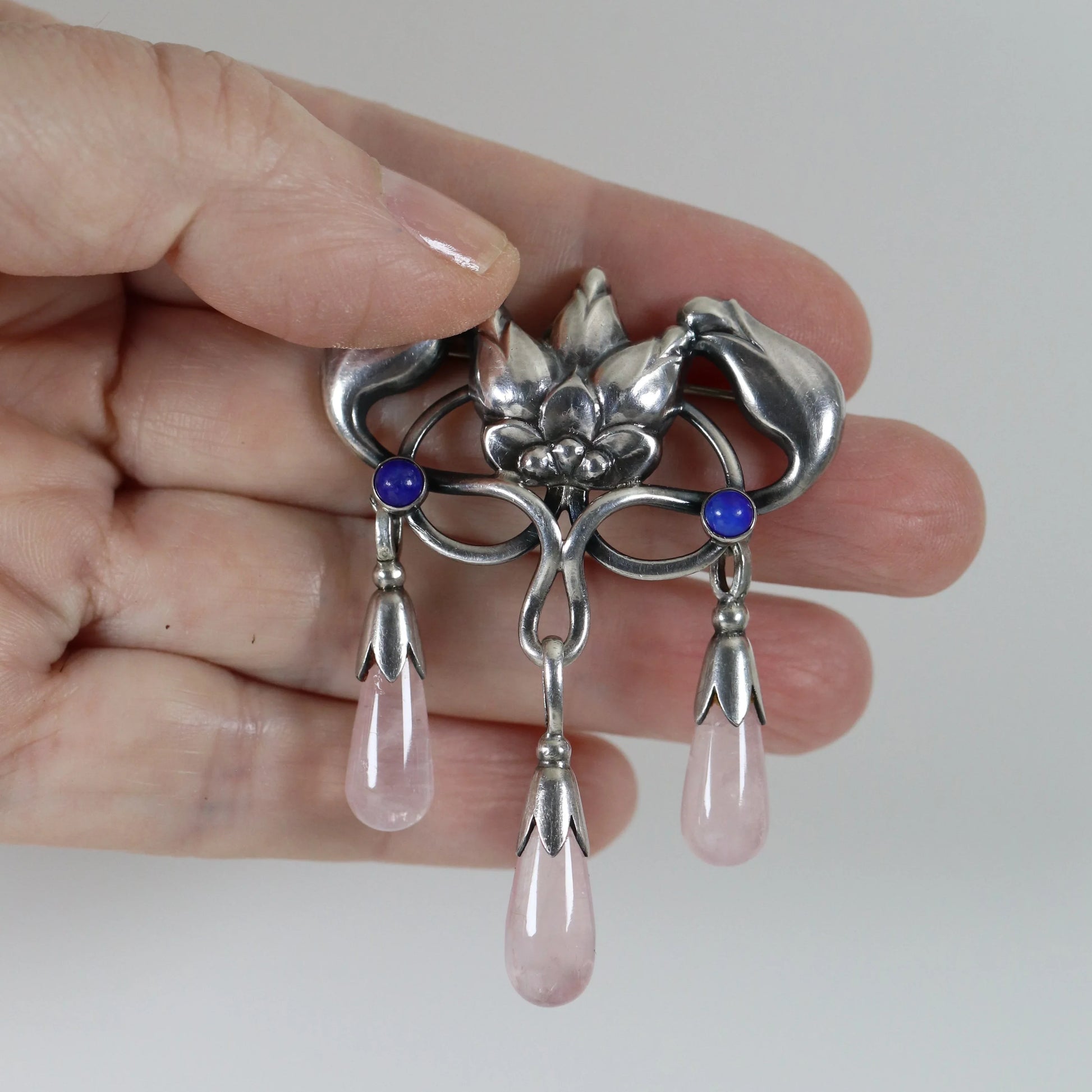 SOLD OUT: Georg Jensen Jewelry | Pink Quartz Art Nouveau Silver Vintage Brooch 151 - Carmel Fine Silver Jewelry