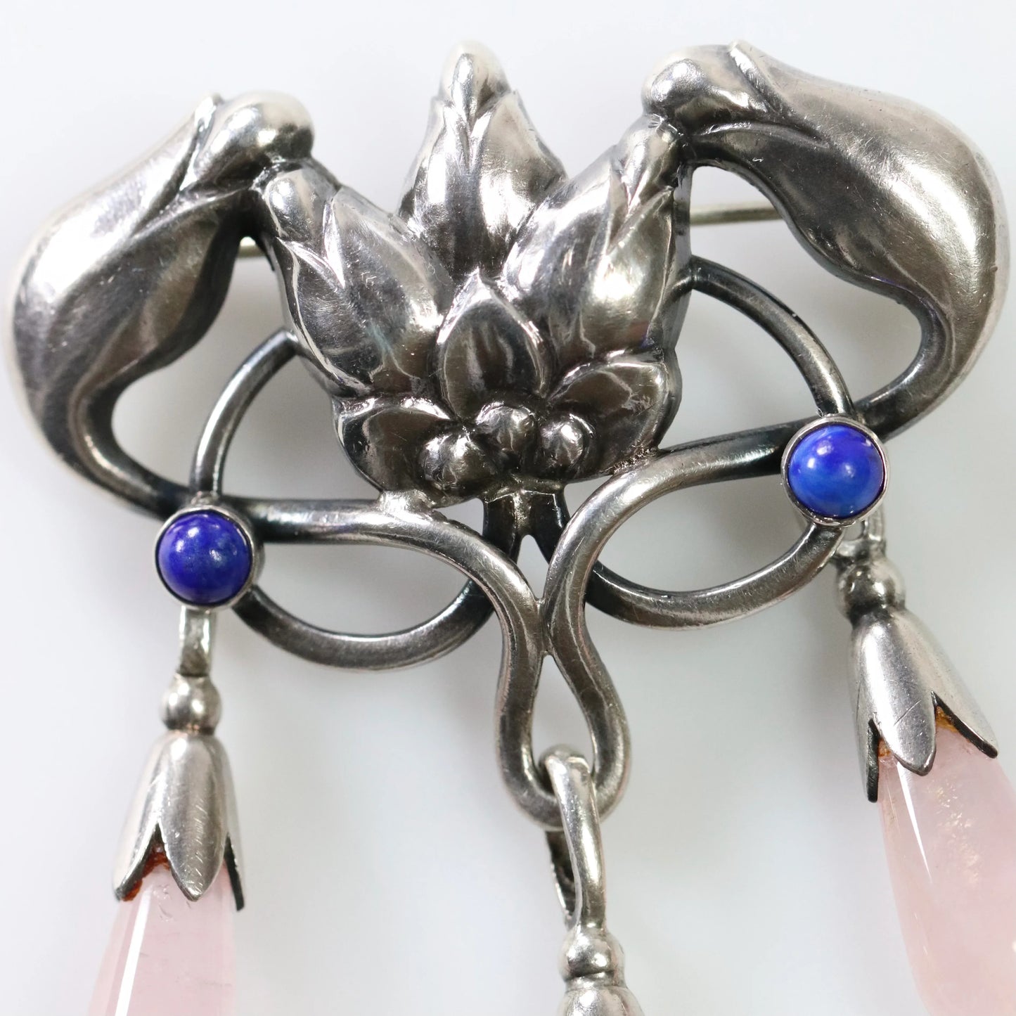 SOLD OUT: Georg Jensen Jewelry | Pink Quartz Art Nouveau Silver Vintage Brooch 151 - Carmel Fine Silver Jewelry