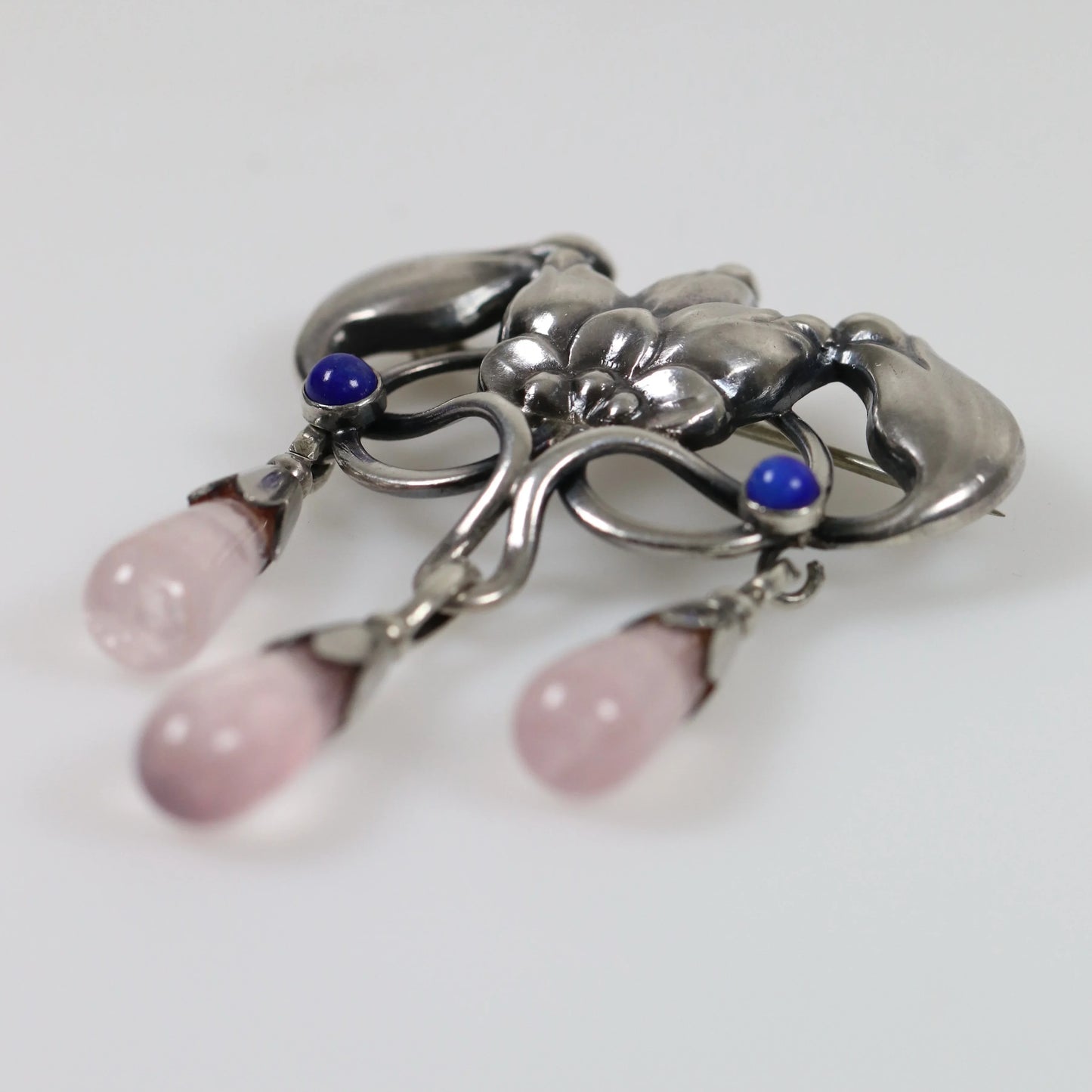 SOLD OUT: Georg Jensen Jewelry | Pink Quartz Art Nouveau Silver Vintage Brooch 151 - Carmel Fine Silver Jewelry