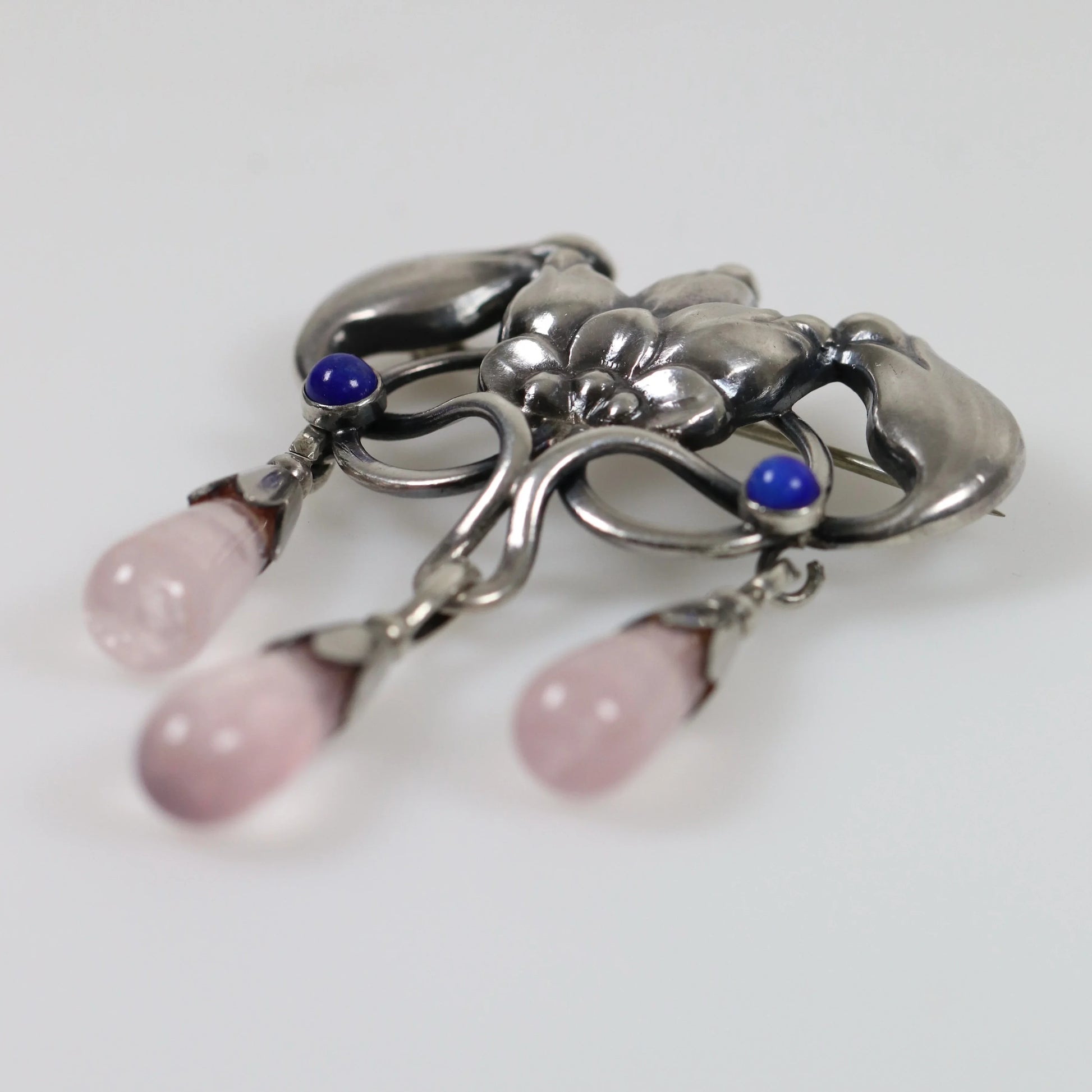 SOLD OUT: Georg Jensen Jewelry | Pink Quartz Art Nouveau Silver Vintage Brooch 151 - Carmel Fine Silver Jewelry