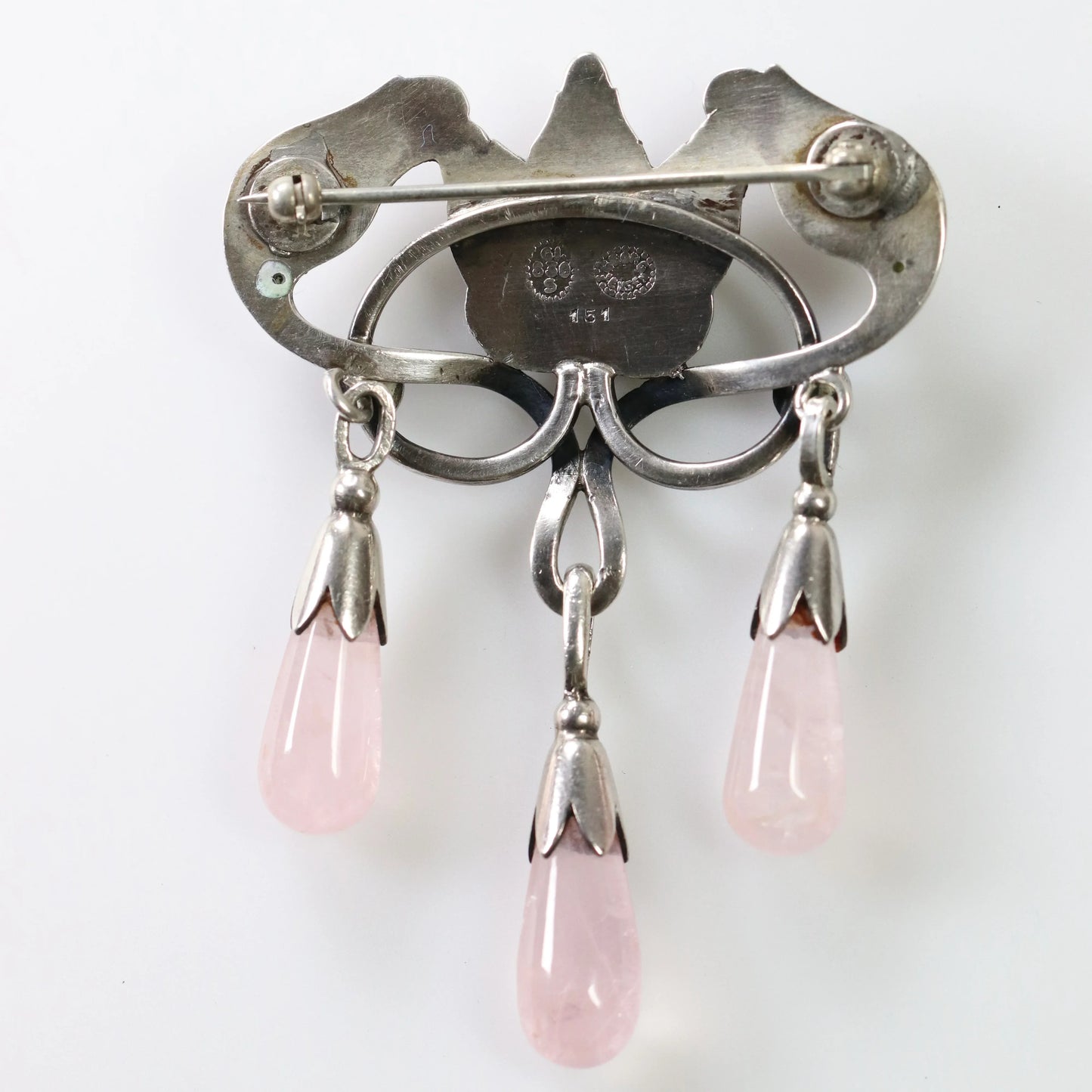 SOLD OUT: Georg Jensen Jewelry | Pink Quartz Art Nouveau Silver Vintage Brooch 151 - Carmel Fine Silver Jewelry