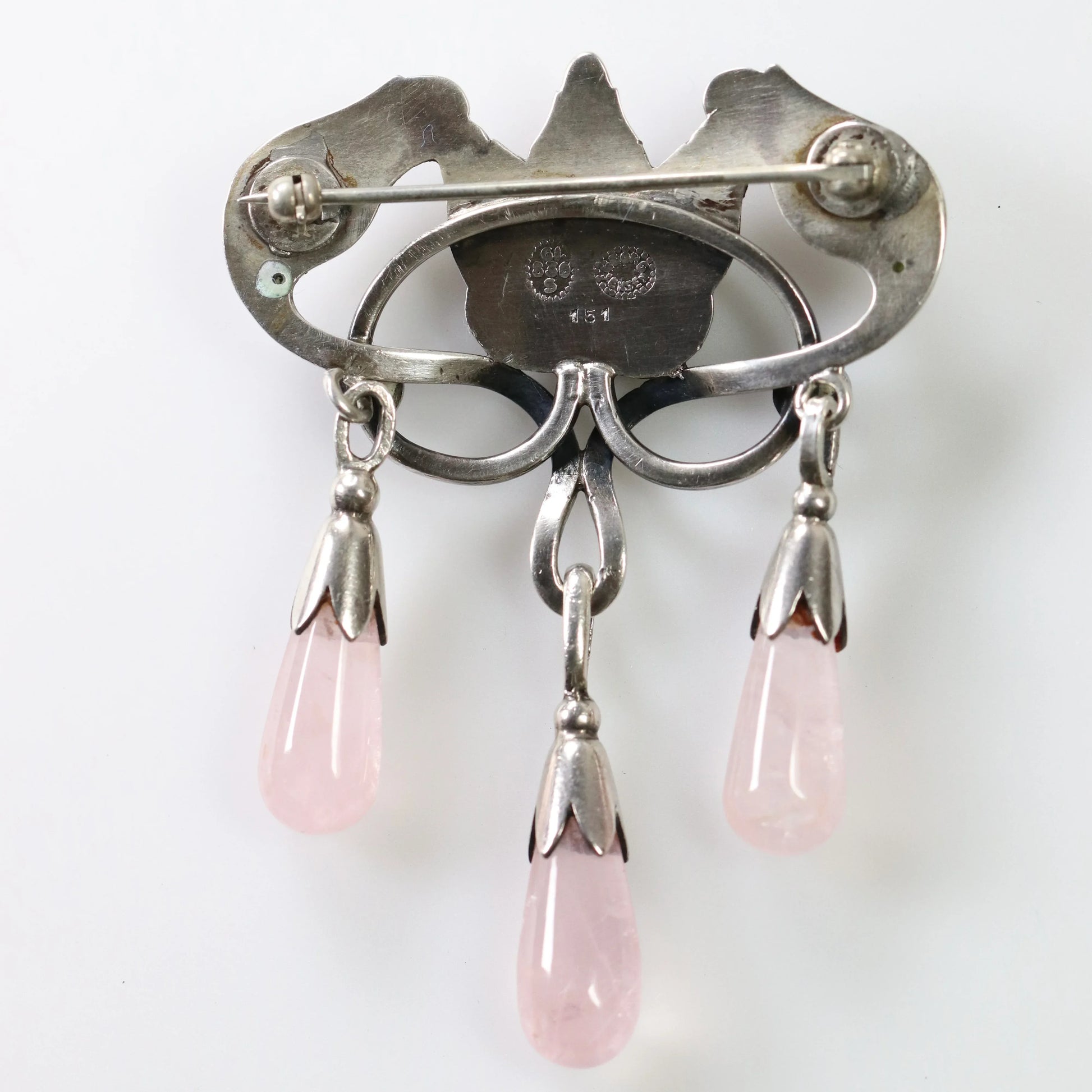 SOLD OUT: Georg Jensen Jewelry | Pink Quartz Art Nouveau Silver Vintage Brooch 151 - Carmel Fine Silver Jewelry