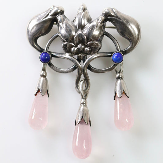 SOLD OUT: Georg Jensen Jewelry | Pink Quartz Art Nouveau Silver Vintage Brooch 151 - Carmel FSJ