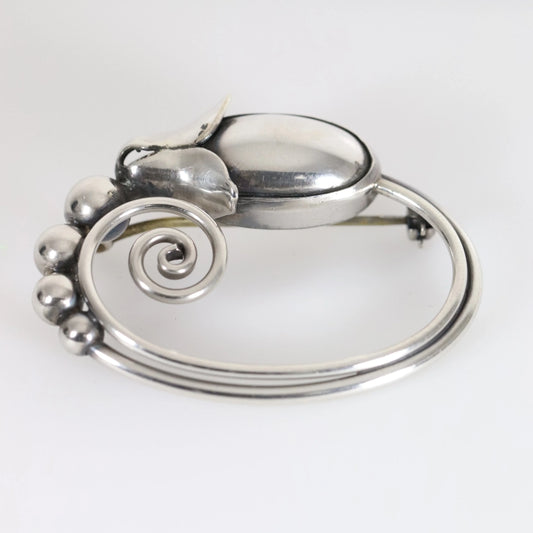 SOLD OUT: Georg Jensen La Paglia Cabochon Blossom Brooch | Vintage Sterling Silver | Mid-Century Pin U.S.A. - Carmel Fine Silver Jewelry