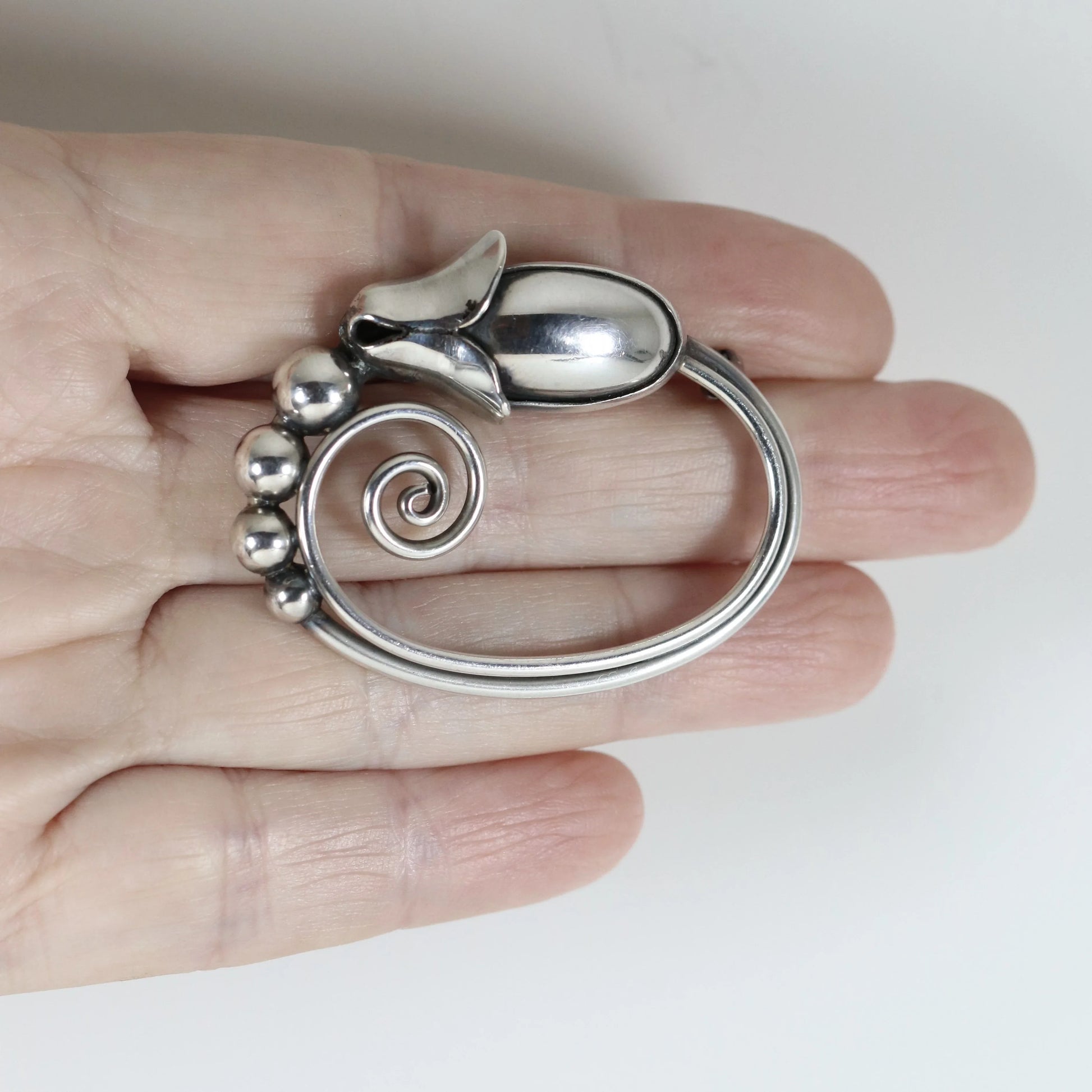 SOLD OUT: Georg Jensen La Paglia Cabochon Blossom Brooch | Vintage Sterling Silver | Mid-Century Pin U.S.A. - Carmel Fine Silver Jewelry