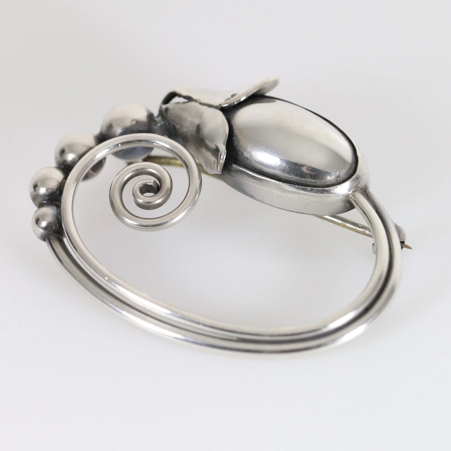 SOLD OUT: Georg Jensen La Paglia Cabochon Blossom Brooch | Vintage Sterling Silver | Mid-Century Pin U.S.A. - Carmel Fine Silver Jewelry