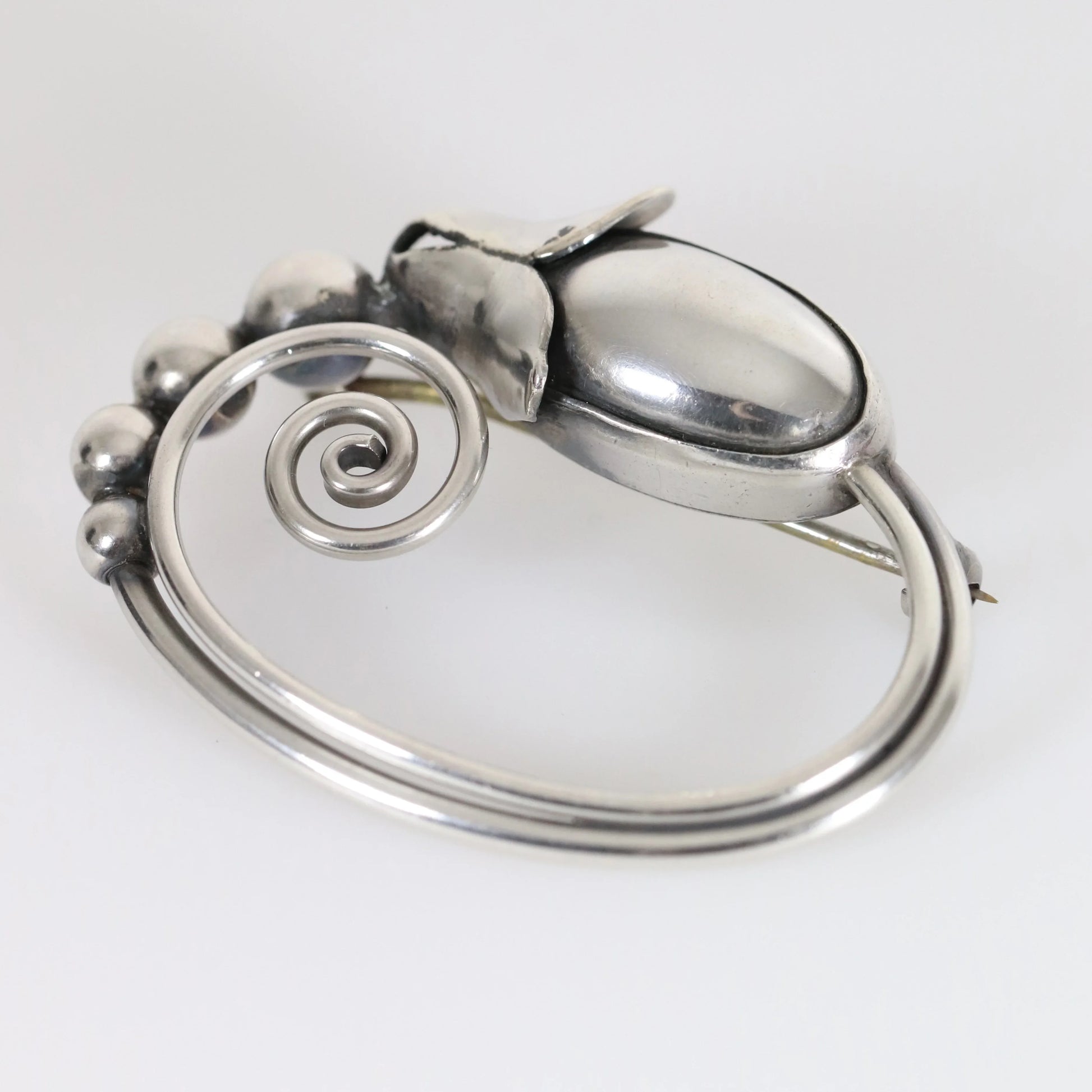 SOLD OUT: Georg Jensen La Paglia Cabochon Blossom Brooch | Vintage Sterling Silver | Mid-Century Pin U.S.A. - Carmel Fine Silver Jewelry