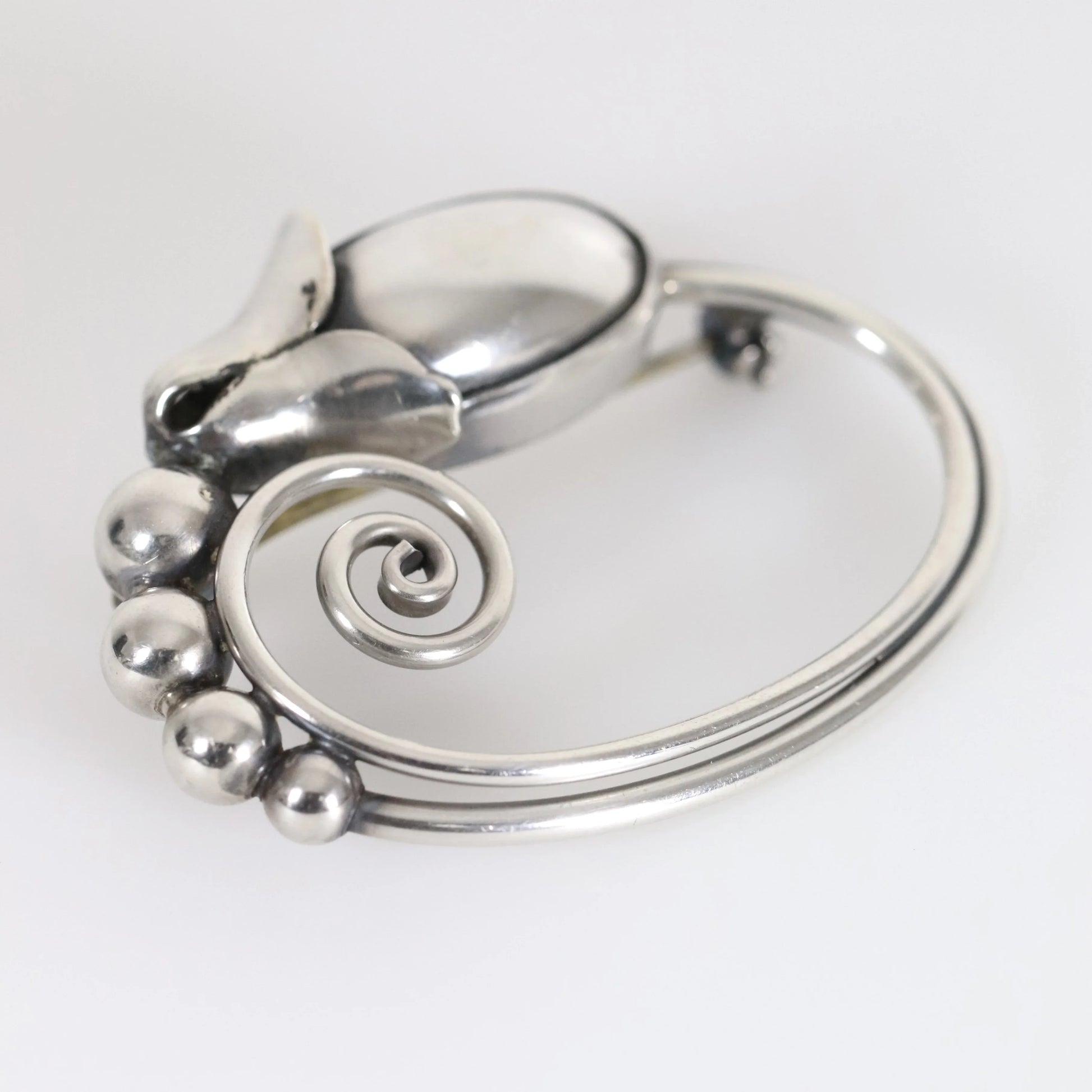 SOLD OUT: Georg Jensen La Paglia Cabochon Blossom Brooch | Vintage Sterling Silver | Mid-Century Pin U.S.A. - Carmel Fine Silver Jewelry