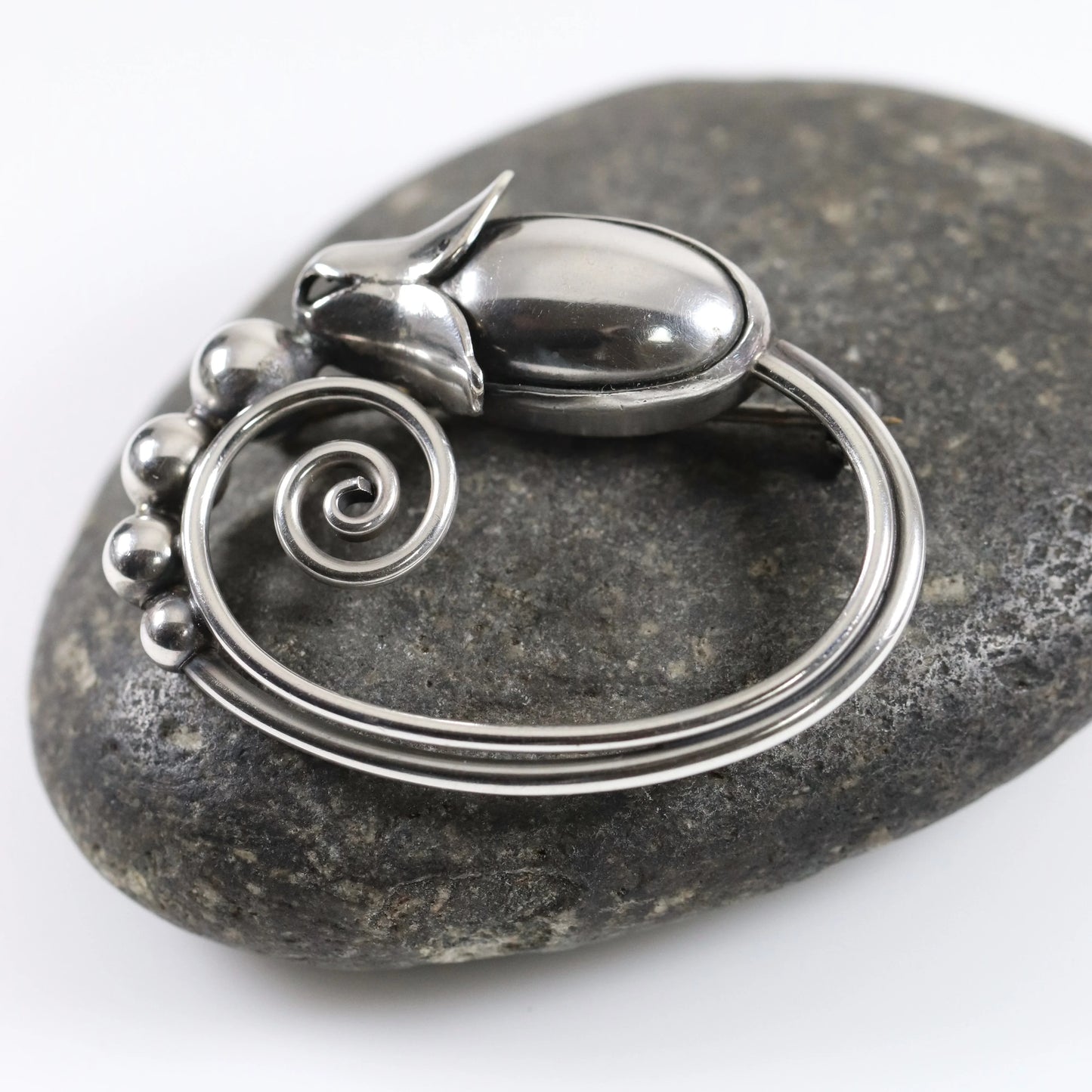 SOLD OUT: Georg Jensen La Paglia Cabochon Blossom Brooch | Vintage Sterling Silver | Mid-Century Pin U.S.A. - Carmel Fine Silver Jewelry