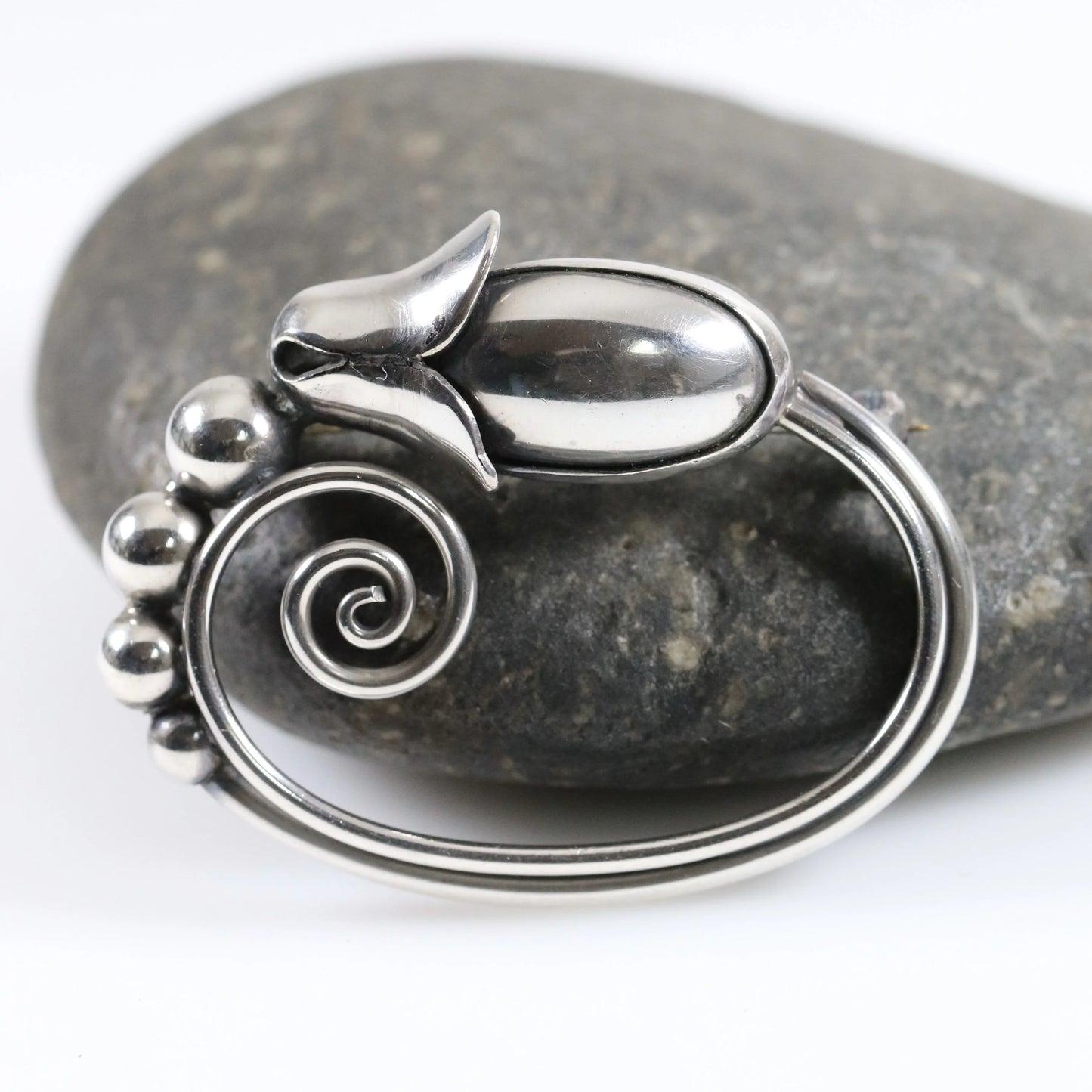 SOLD OUT: Georg Jensen La Paglia Cabochon Blossom Brooch | Vintage Sterling Silver | Mid-Century Pin U.S.A. - Carmel Fine Silver Jewelry