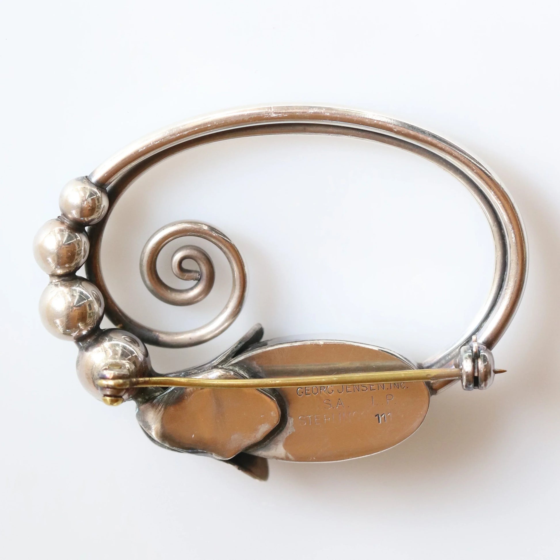 SOLD OUT: Georg Jensen La Paglia Cabochon Blossom Brooch | Vintage Sterling Silver | Mid-Century Pin U.S.A. - Carmel Fine Silver Jewelry