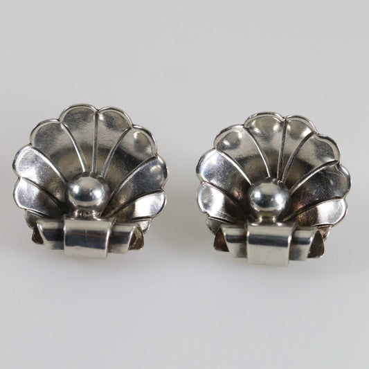 SOLD OUT: Georg Jensen La Paglia Heart and Shell Earrings | Vintage Sterling Silver | Mid-Century U.S.A. - Carmel Fine Silver Jewelry