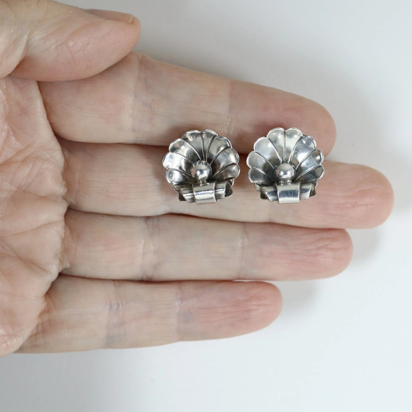 SOLD OUT: Georg Jensen La Paglia Heart and Shell Earrings | Vintage Sterling Silver | Mid-Century U.S.A. - Carmel Fine Silver Jewelry