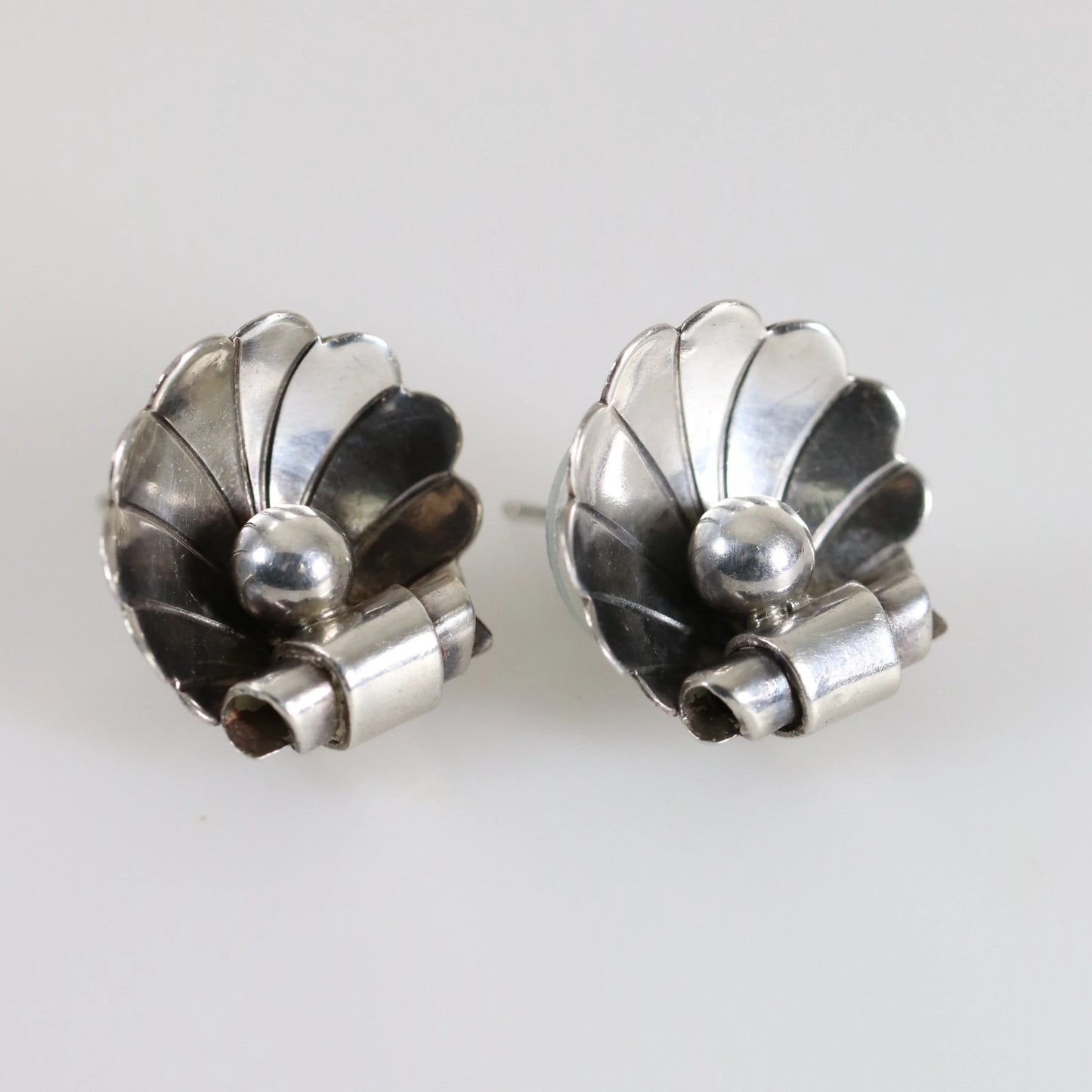 SOLD OUT: Georg Jensen La Paglia Heart and Shell Earrings | Vintage Sterling Silver | Mid-Century U.S.A. - Carmel Fine Silver Jewelry