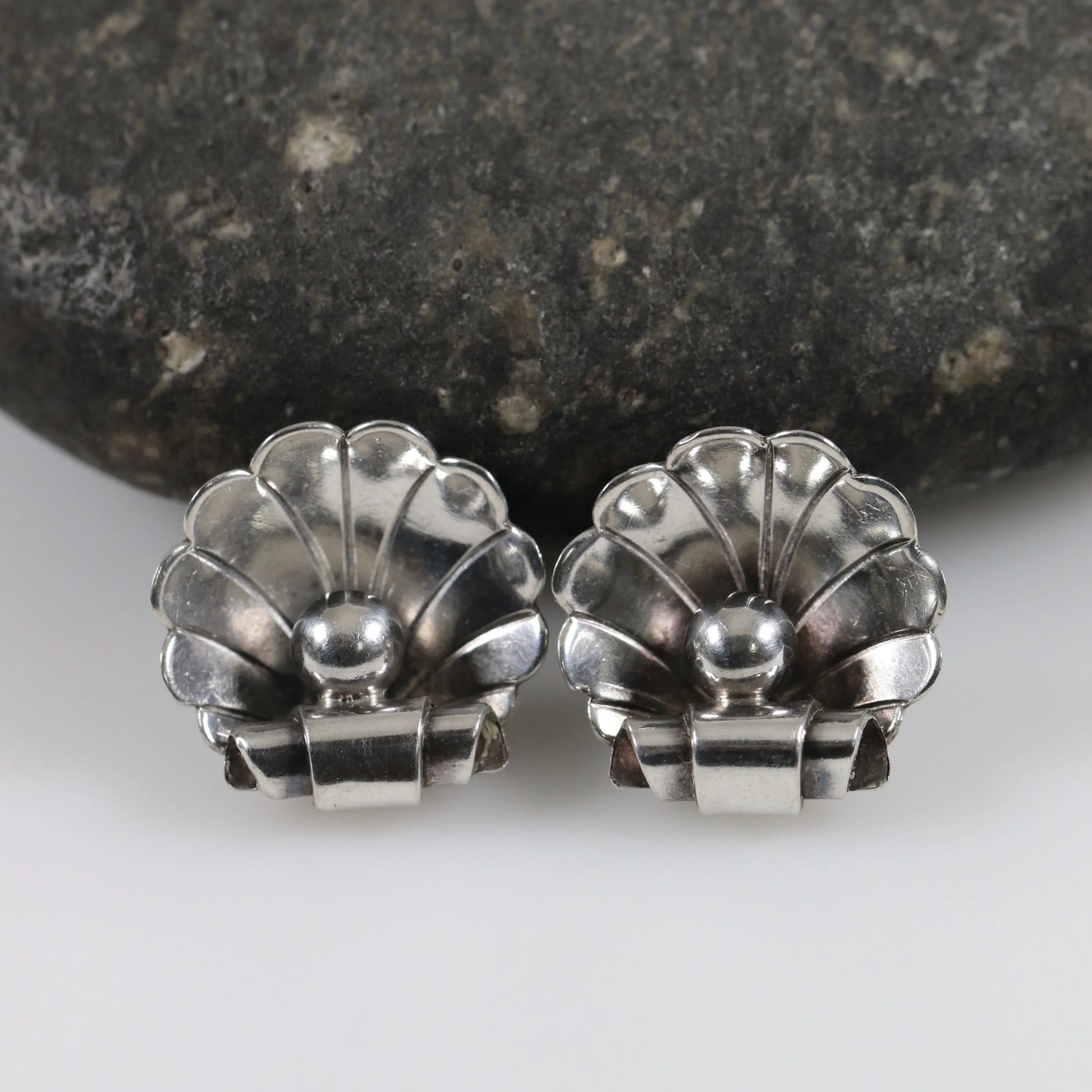 SOLD OUT: Georg Jensen La Paglia Heart and Shell Earrings | Vintage Sterling Silver | Mid-Century U.S.A. - Carmel Fine Silver Jewelry