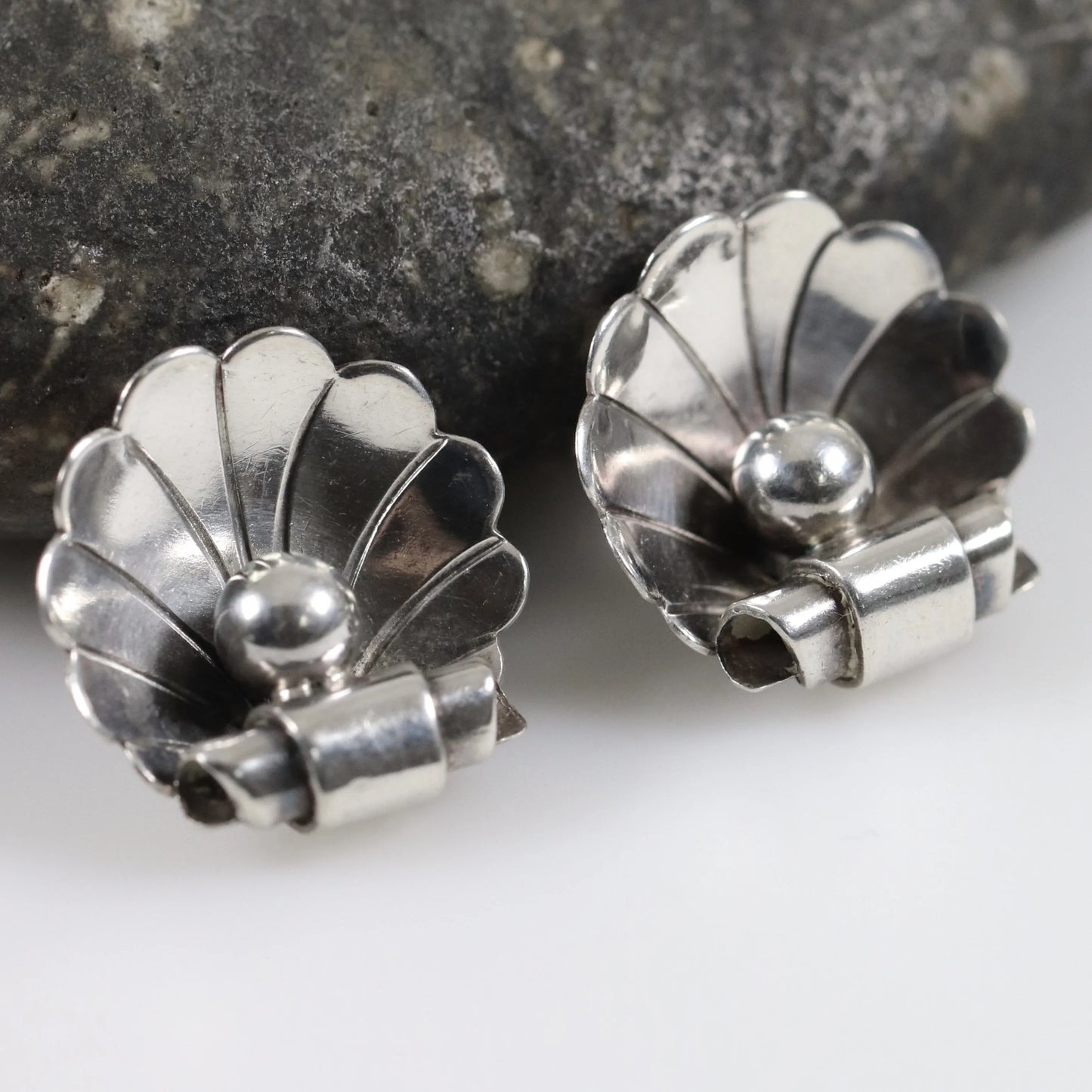 SOLD OUT: Georg Jensen La Paglia Heart and Shell Earrings | Vintage Sterling Silver | Mid-Century U.S.A. - Carmel Fine Silver Jewelry