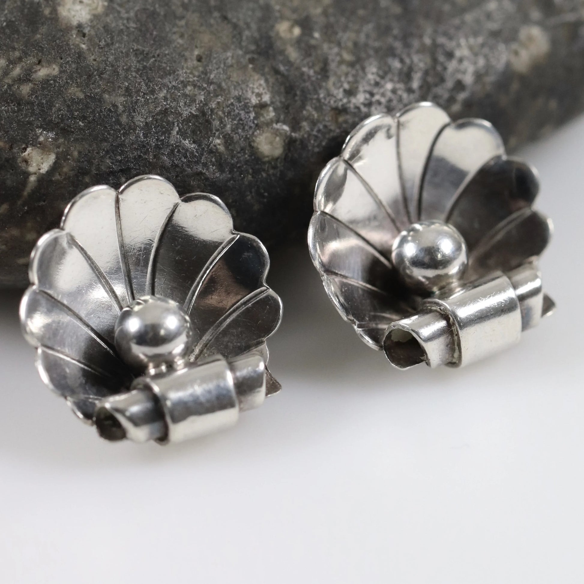 SOLD OUT: Georg Jensen La Paglia Heart and Shell Earrings | Vintage Sterling Silver | Mid-Century U.S.A. - Carmel Fine Silver Jewelry
