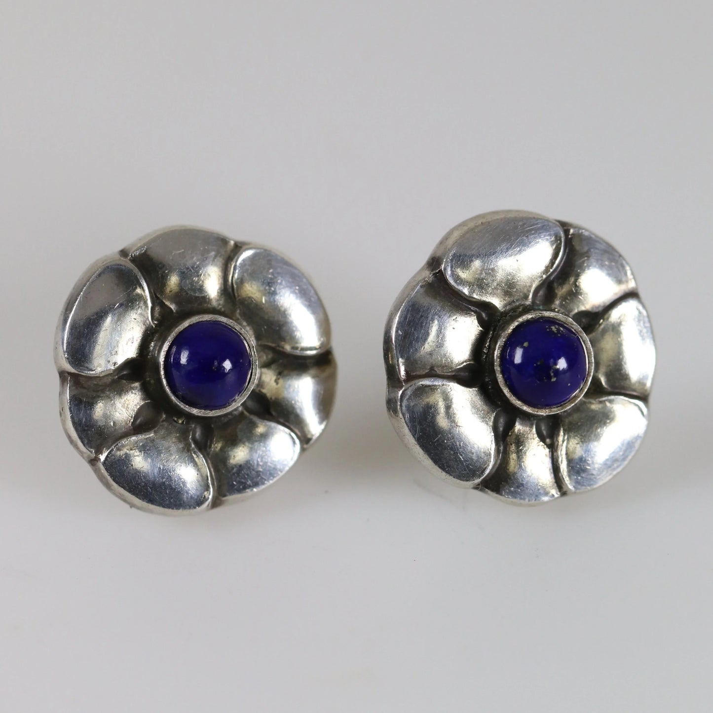 SOLD OUT: Georg Jensen Lapis Lazuli Flower Earrings 36 | Vintage Sterling Silver | Studs Mid-Century Denmark - Carmel Fine Silver Jewelry