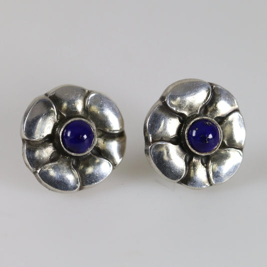SOLD OUT: Georg Jensen Lapis Lazuli Flower Earrings 36 | Vintage Sterling Silver | Studs Mid-Century Denmark - Carmel Fine Silver Jewelry
