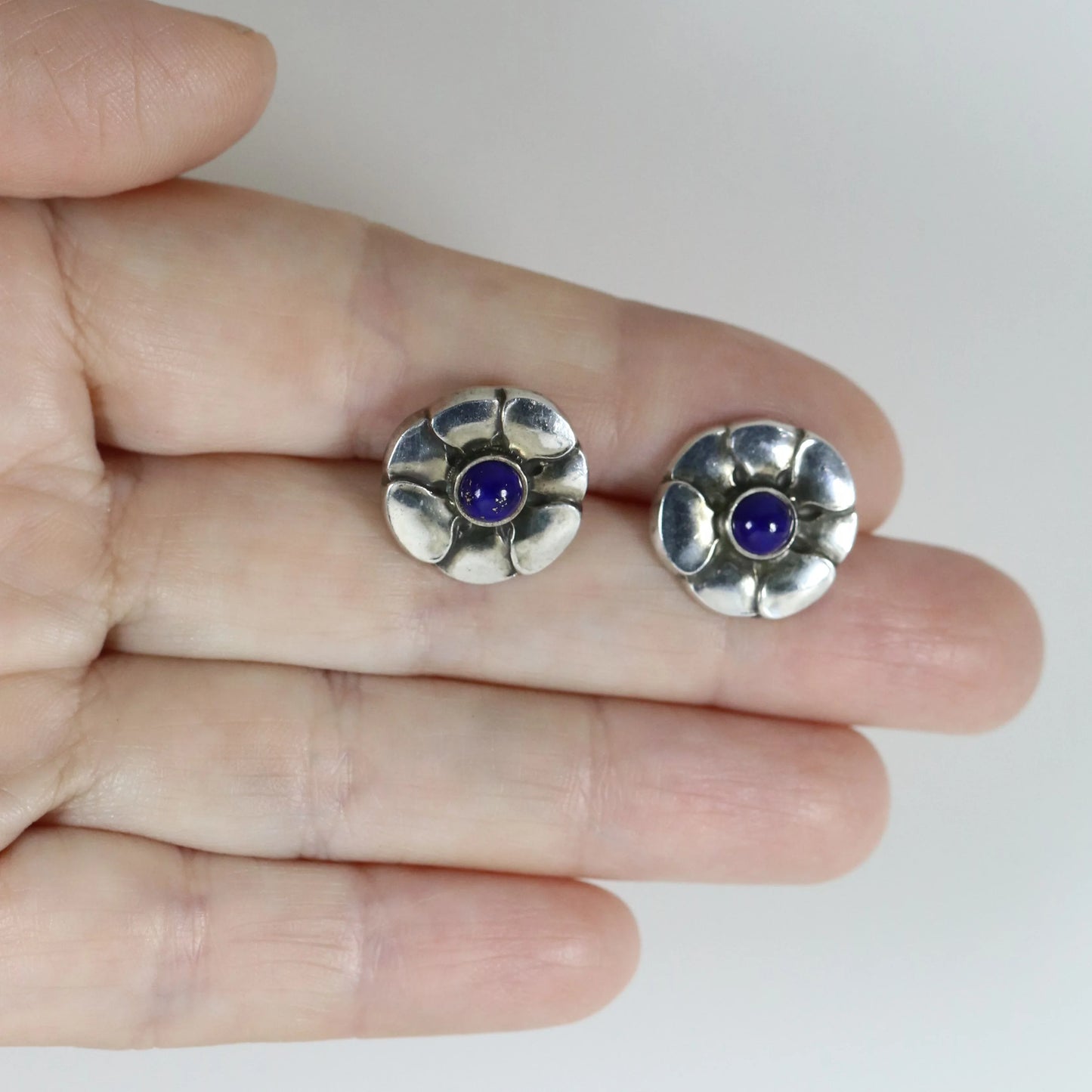 SOLD OUT: Georg Jensen Lapis Lazuli Flower Earrings 36 | Vintage Sterling Silver | Studs Mid-Century Denmark - Carmel Fine Silver Jewelry