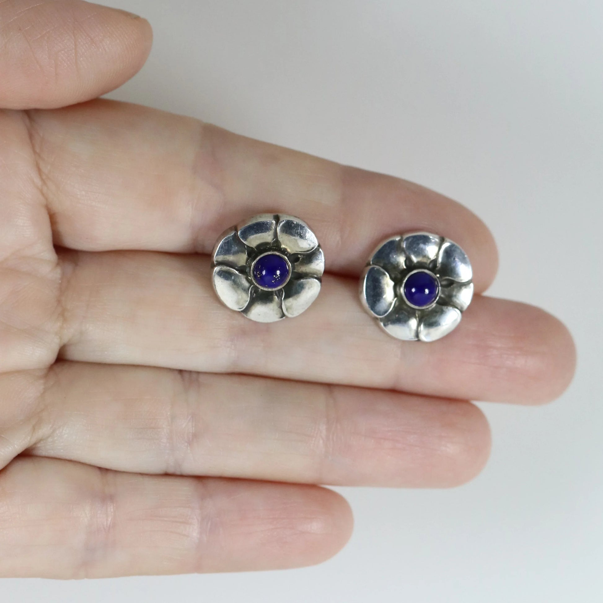 SOLD OUT: Georg Jensen Lapis Lazuli Flower Earrings 36 | Vintage Sterling Silver | Studs Mid-Century Denmark - Carmel Fine Silver Jewelry
