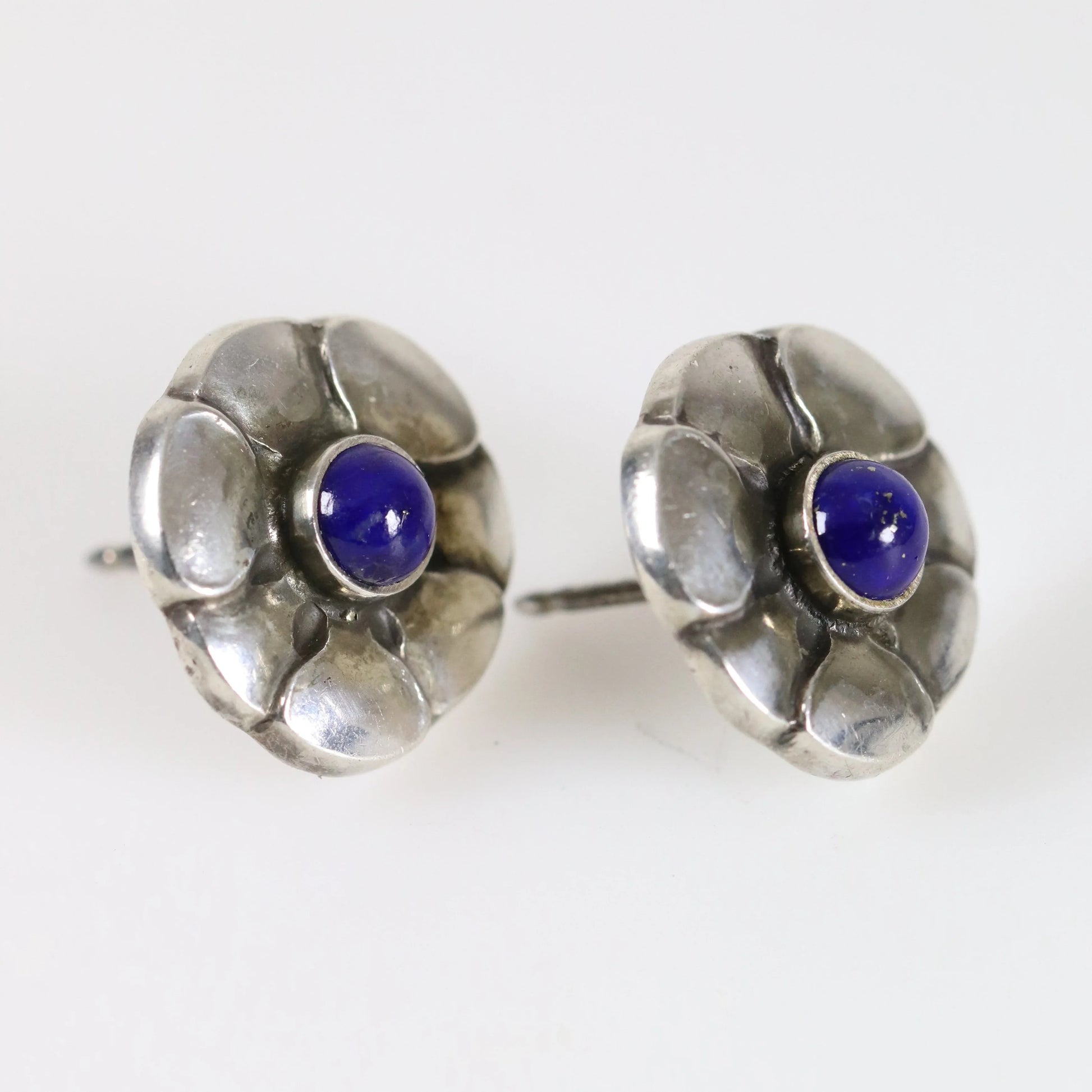 SOLD OUT: Georg Jensen Lapis Lazuli Flower Earrings 36 | Vintage Sterling Silver | Studs Mid-Century Denmark - Carmel Fine Silver Jewelry