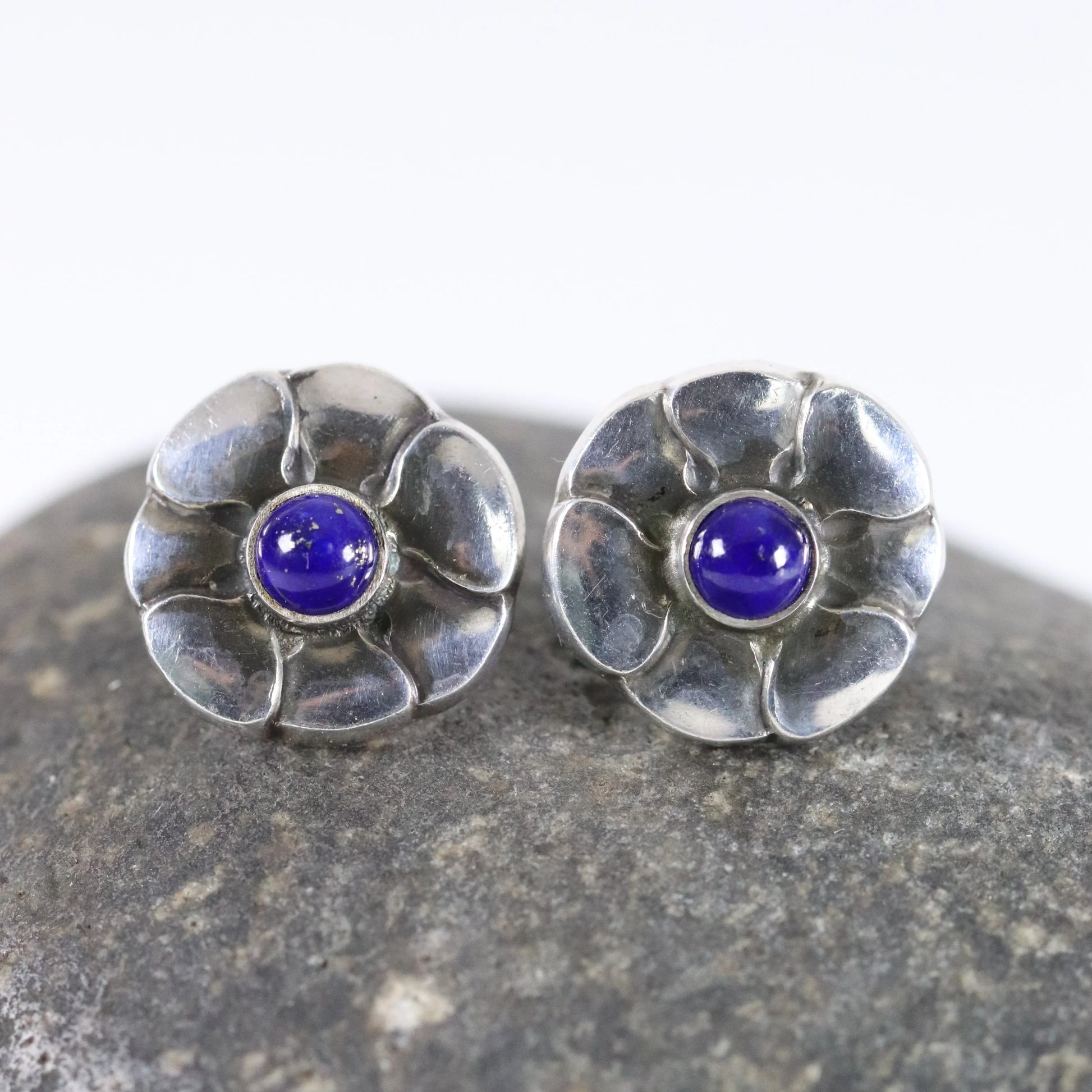 SOLD OUT: Georg Jensen Lapis Lazuli Flower Earrings 36 | Vintage Sterling Silver | Studs Mid-Century Denmark - Carmel Fine Silver Jewelry