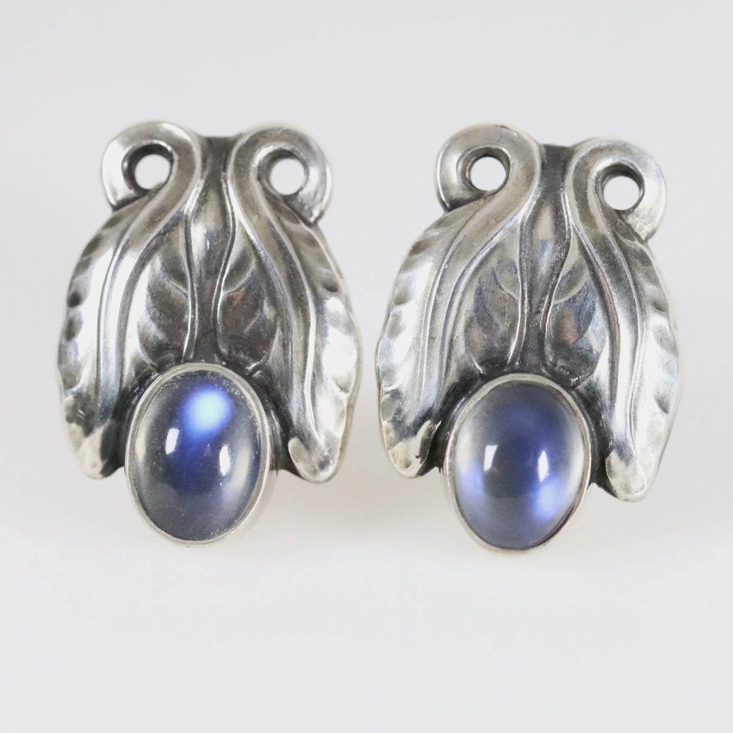 SOLD OUT: Georg Jensen Moonstone Earrings 108 | Vintage Sterling Silver | Art Nouveau Denmark - Carmel Fine Silver Jewelry