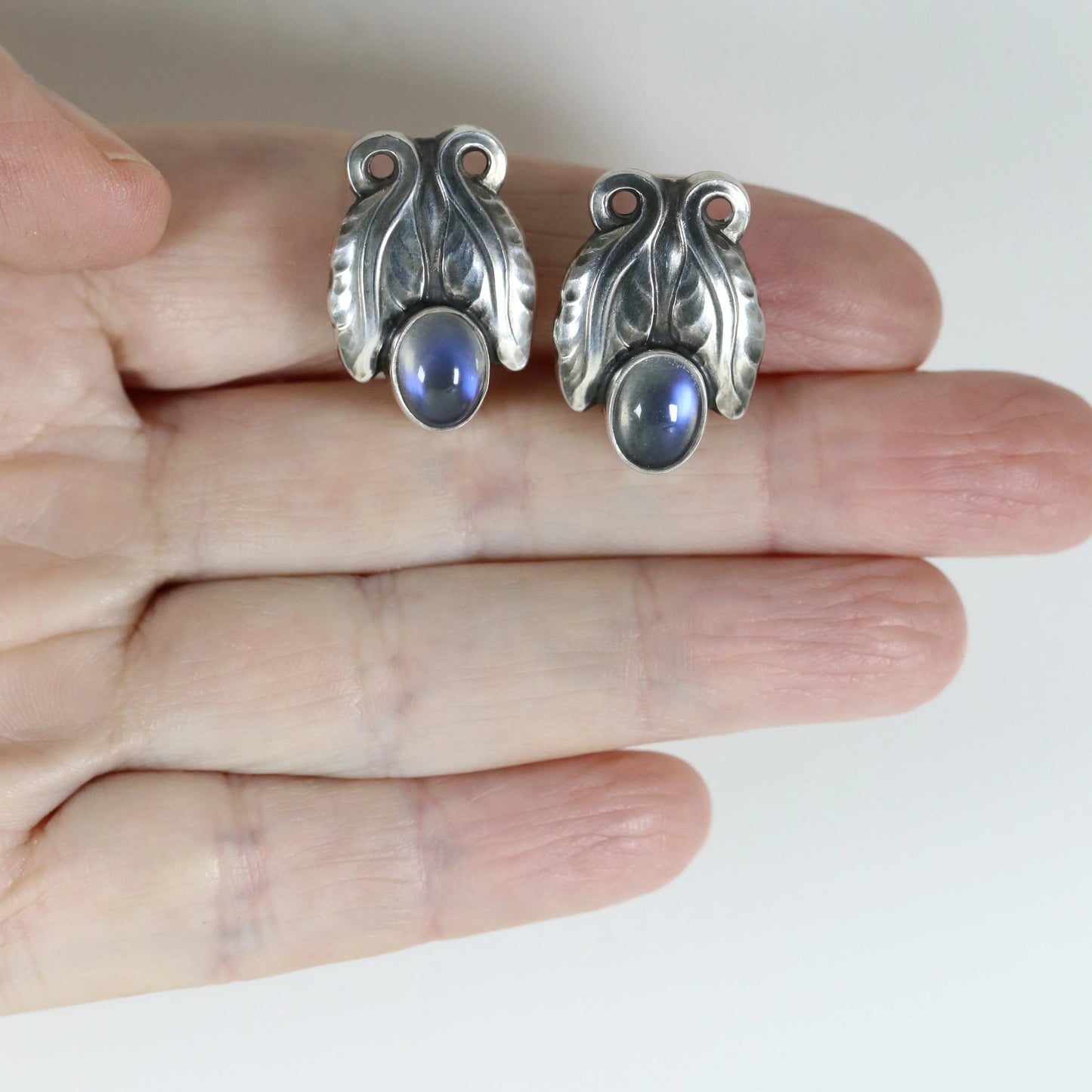 SOLD OUT: Georg Jensen Moonstone Earrings 108 | Vintage Sterling Silver | Art Nouveau Denmark - Carmel Fine Silver Jewelry