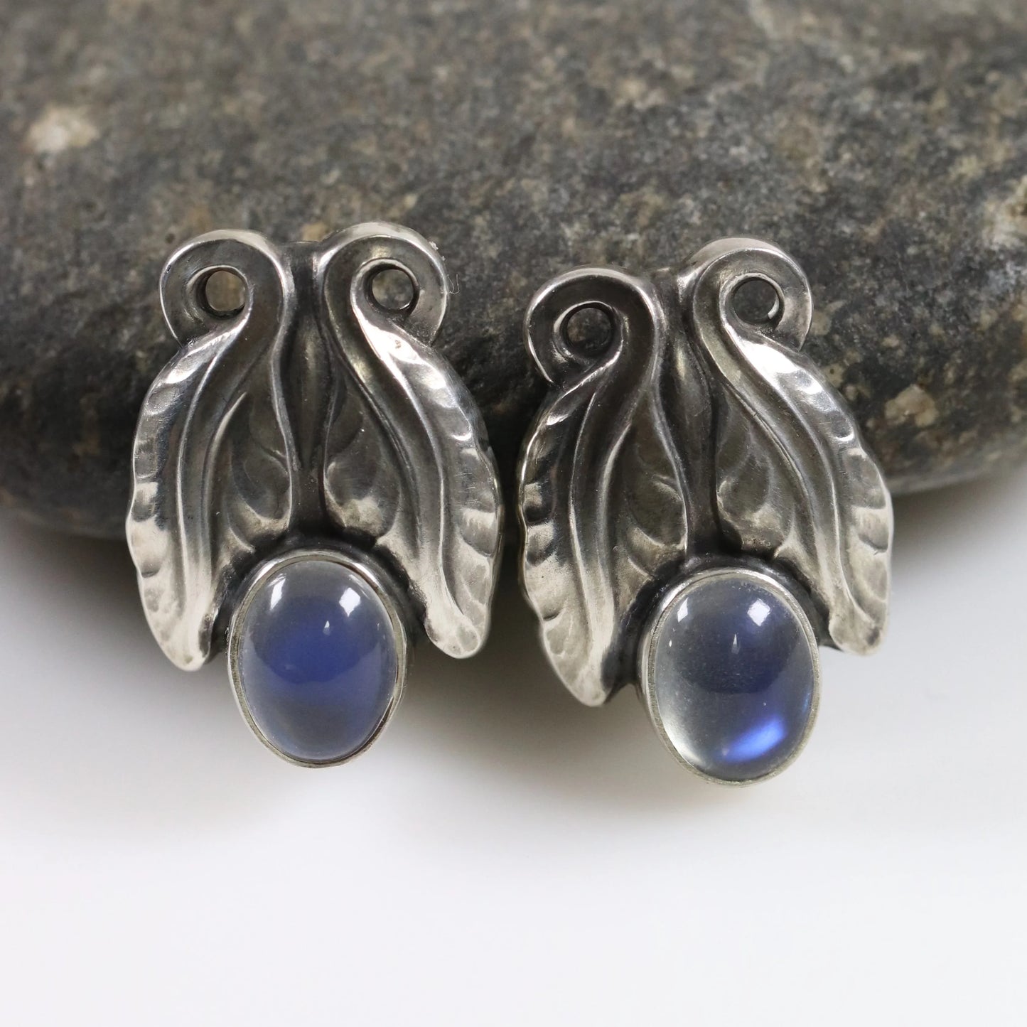 SOLD OUT: Georg Jensen Moonstone Earrings 108 | Vintage Sterling Silver | Art Nouveau Denmark - Carmel Fine Silver Jewelry